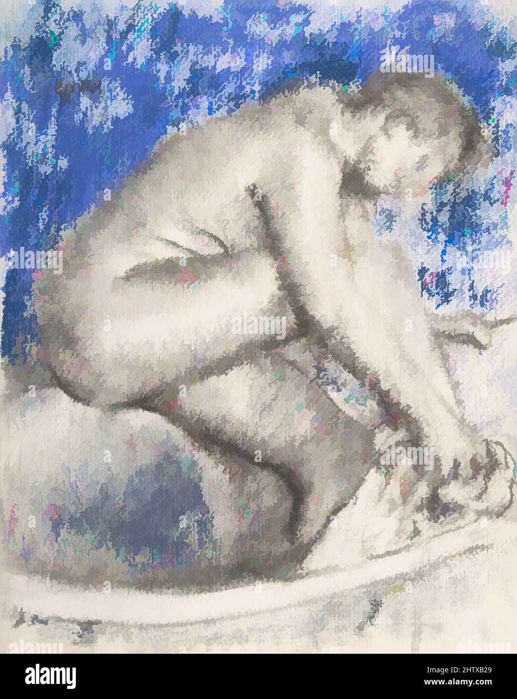 Art inspired by The Bath, 1895 or before, Charcoal and pastel on heavy wove paper, 12 5/8 x 10 1/8 in. (32.1 x 25.7 cm), Drawings, Edgar Degas (French, Paris 1834–1917 Paris, Classic works modernized by Artotop with a splash of modernity. Shapes, color and value, eye-catching visual impact on art. Emotions through freedom of artworks in a contemporary way. A timeless message pursuing a wildly creative new direction. Artists turning to the digital medium and creating the Artotop NFT Stock Photo