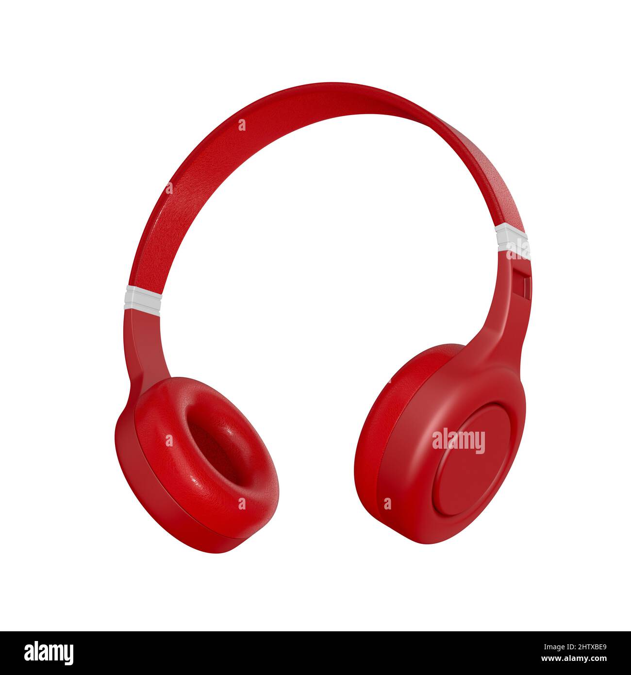 Red headphone on white background. Isolated 3D illustration Stock Photo