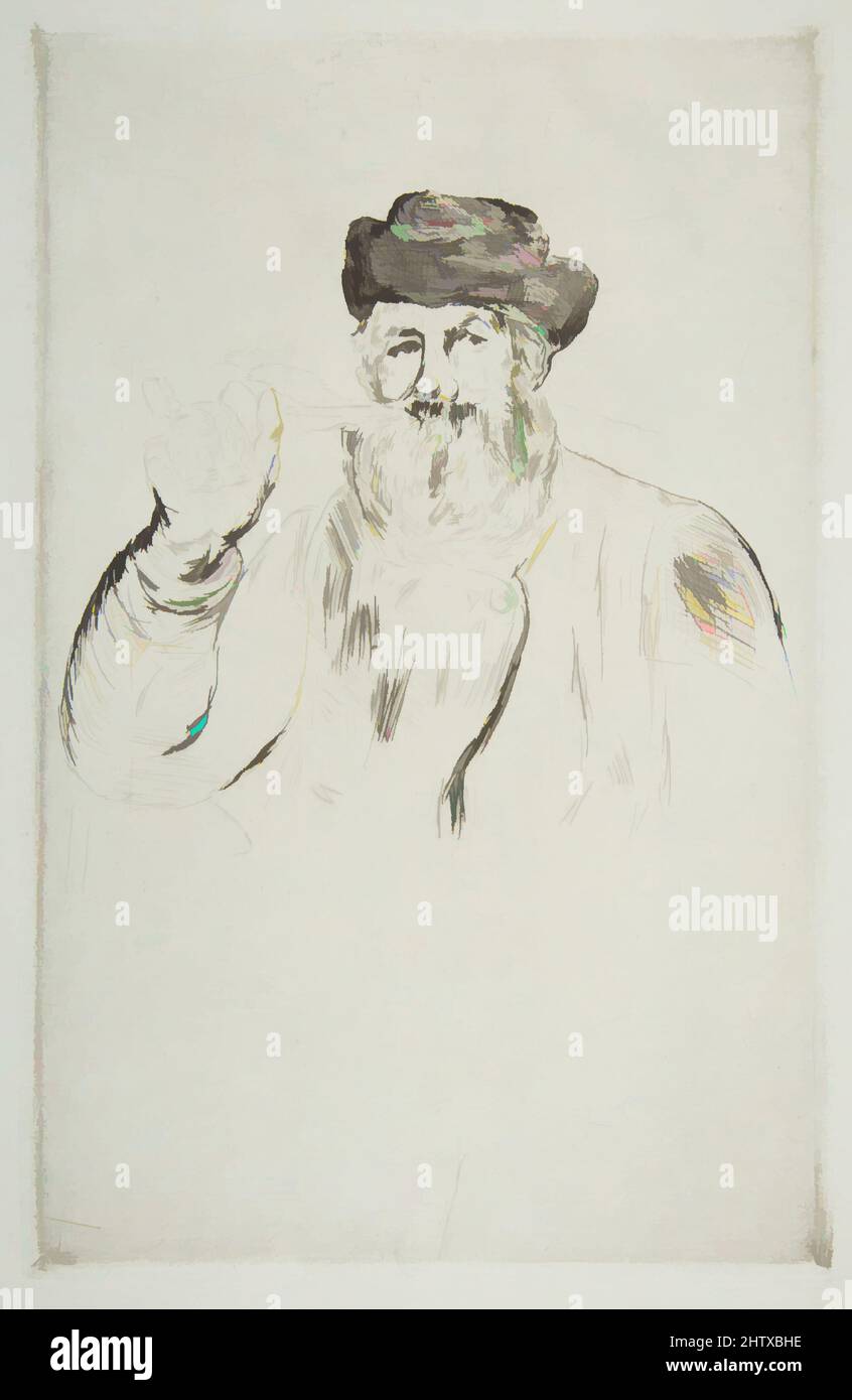 Art inspired by The Smoker (Le Fumeur), 1879–82, Etching and drypoint on blue laid paper, only state, from 1905 Strölin edition, plate: 9 1/8 x 6in. (23.2 x 15.2cm), Prints, Édouard Manet (French, Paris 1832–1883 Paris, Classic works modernized by Artotop with a splash of modernity. Shapes, color and value, eye-catching visual impact on art. Emotions through freedom of artworks in a contemporary way. A timeless message pursuing a wildly creative new direction. Artists turning to the digital medium and creating the Artotop NFT Stock Photo