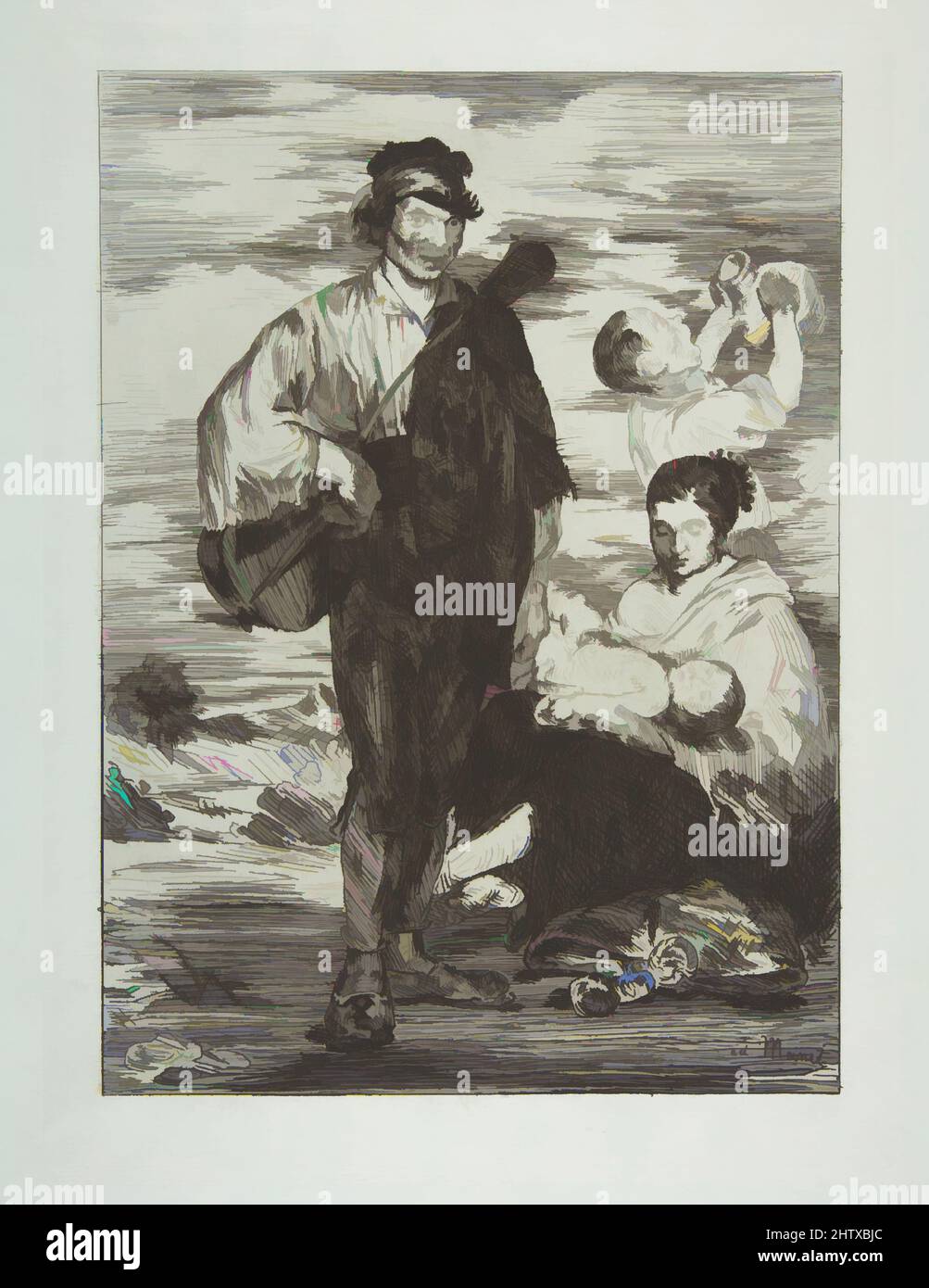 Art inspired by The Gypsies (Les Gitanos), 1862, etching, final state (II) on blue laid paper, plate: 12 x 9 3/8in. (30.5 x 23.8cm), Prints, Édouard Manet (French, Paris 1832–1883 Paris, Classic works modernized by Artotop with a splash of modernity. Shapes, color and value, eye-catching visual impact on art. Emotions through freedom of artworks in a contemporary way. A timeless message pursuing a wildly creative new direction. Artists turning to the digital medium and creating the Artotop NFT Stock Photo