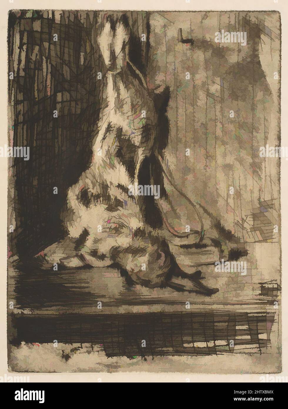 Art inspired by The Rabbit, 1866, Etching, drypoint, and bitten tone on laid paper (watermark: Hudelist), only state, plate: 5 1/4 x 4 in. (13.5 x 10.2 cm), Prints, Édouard Manet (French, Paris 1832–1883 Paris, Classic works modernized by Artotop with a splash of modernity. Shapes, color and value, eye-catching visual impact on art. Emotions through freedom of artworks in a contemporary way. A timeless message pursuing a wildly creative new direction. Artists turning to the digital medium and creating the Artotop NFT Stock Photo