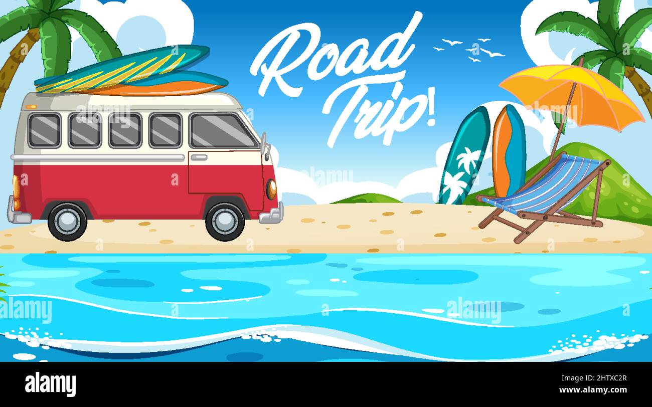 Road trip summer vacation at the beach illustration Stock Vector Image ...