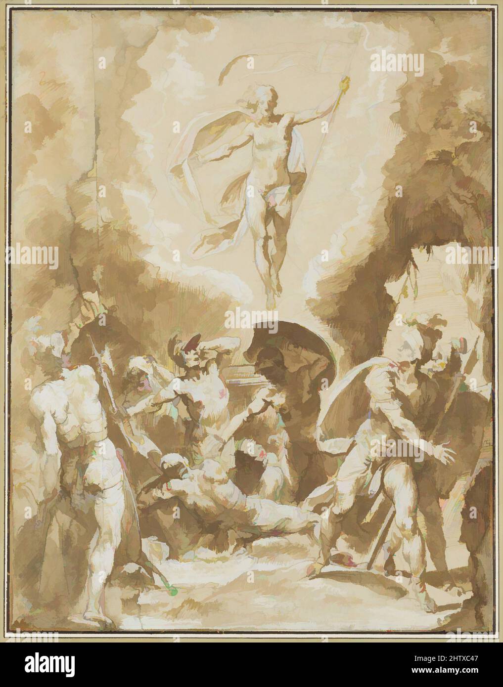 Art inspired by The Resurrection, ca. 1600, Pen and brown ink, brush and brown wash, highlighted with white, over black chalk, 16 5/8 x 12 3/4in. (42.2 x 32.4cm), Drawings, Cavaliere d'Arpino (Giuseppe Cesari) (Italian, Arpino 1568–1640 Rome, Classic works modernized by Artotop with a splash of modernity. Shapes, color and value, eye-catching visual impact on art. Emotions through freedom of artworks in a contemporary way. A timeless message pursuing a wildly creative new direction. Artists turning to the digital medium and creating the Artotop NFT Stock Photo