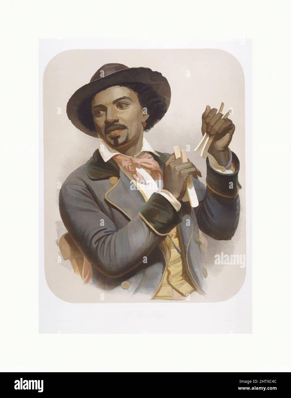 Art inspired by The Bone Player, 1857, Hand-colored lithograph, image: 25 x 19 3/4 in. (63.5 x 50.2 cm), Prints, After William Sidney Mount (American, Setauket, New York 1807–1868 Setauket, New York, Classic works modernized by Artotop with a splash of modernity. Shapes, color and value, eye-catching visual impact on art. Emotions through freedom of artworks in a contemporary way. A timeless message pursuing a wildly creative new direction. Artists turning to the digital medium and creating the Artotop NFT Stock Photo