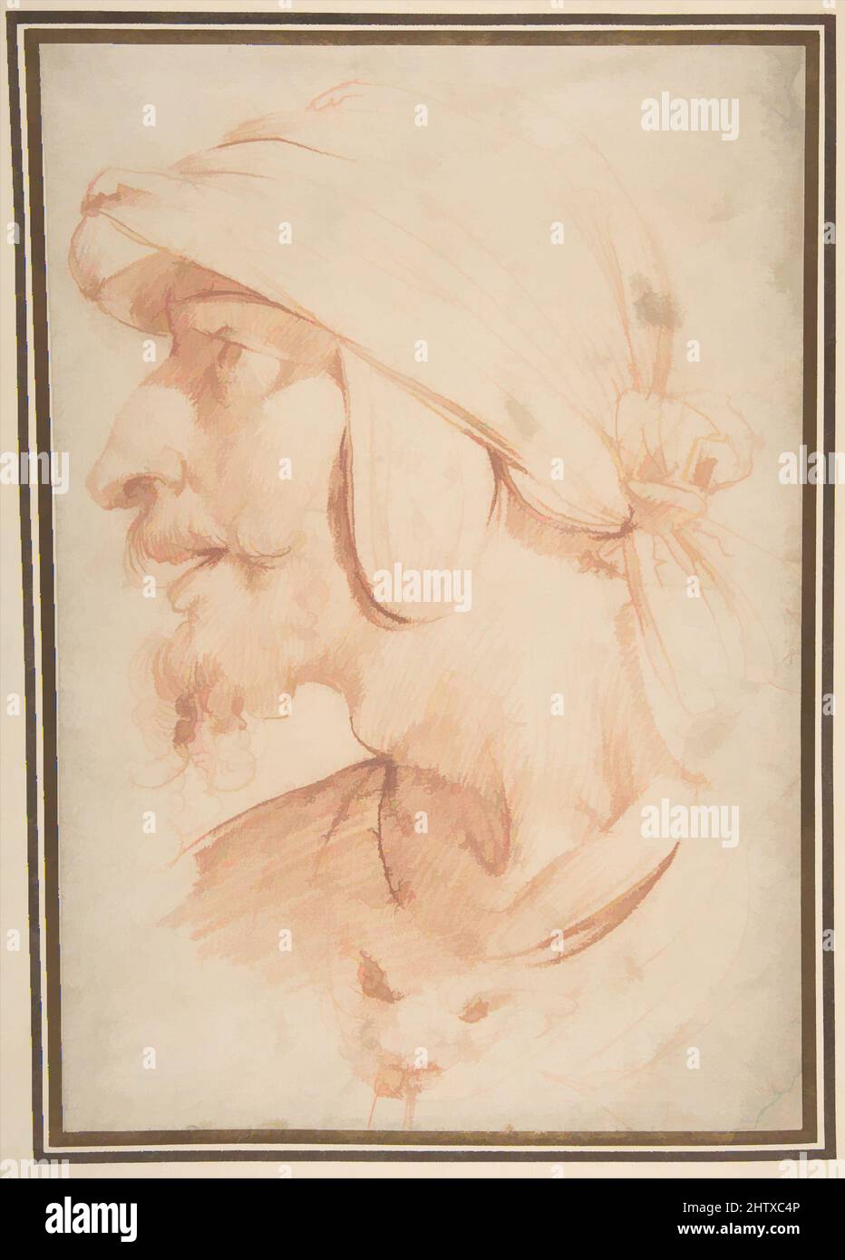 Art inspired by Head of a Warrior, 1597–1601, Red chalk, 11 1/8 x 7 5/8in. (28.2 x 19.4cm), Drawings, Cavaliere d'Arpino (Giuseppe Cesari) (Italian, Arpino 1568–1640 Rome, Classic works modernized by Artotop with a splash of modernity. Shapes, color and value, eye-catching visual impact on art. Emotions through freedom of artworks in a contemporary way. A timeless message pursuing a wildly creative new direction. Artists turning to the digital medium and creating the Artotop NFT Stock Photo