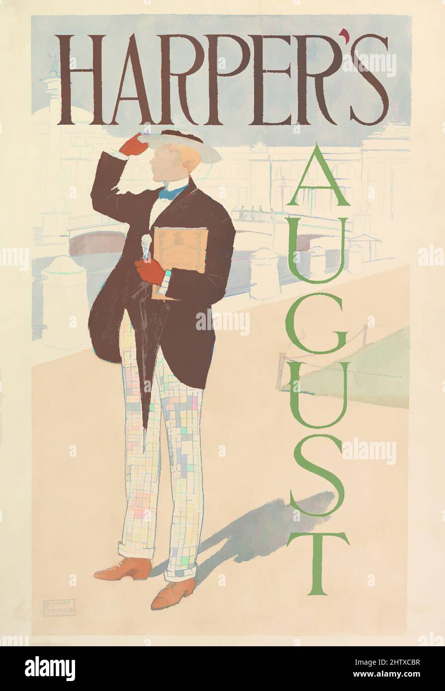 Art inspired by Harper's, August, 1893, Lithograph, Sheet: 19 5/16 × 13 1/2 in. (49.1 × 34.3 cm), Edward Penfield (American, Brooklyn, New York 1866–1925 Beacon, New York, Classic works modernized by Artotop with a splash of modernity. Shapes, color and value, eye-catching visual impact on art. Emotions through freedom of artworks in a contemporary way. A timeless message pursuing a wildly creative new direction. Artists turning to the digital medium and creating the Artotop NFT Stock Photo