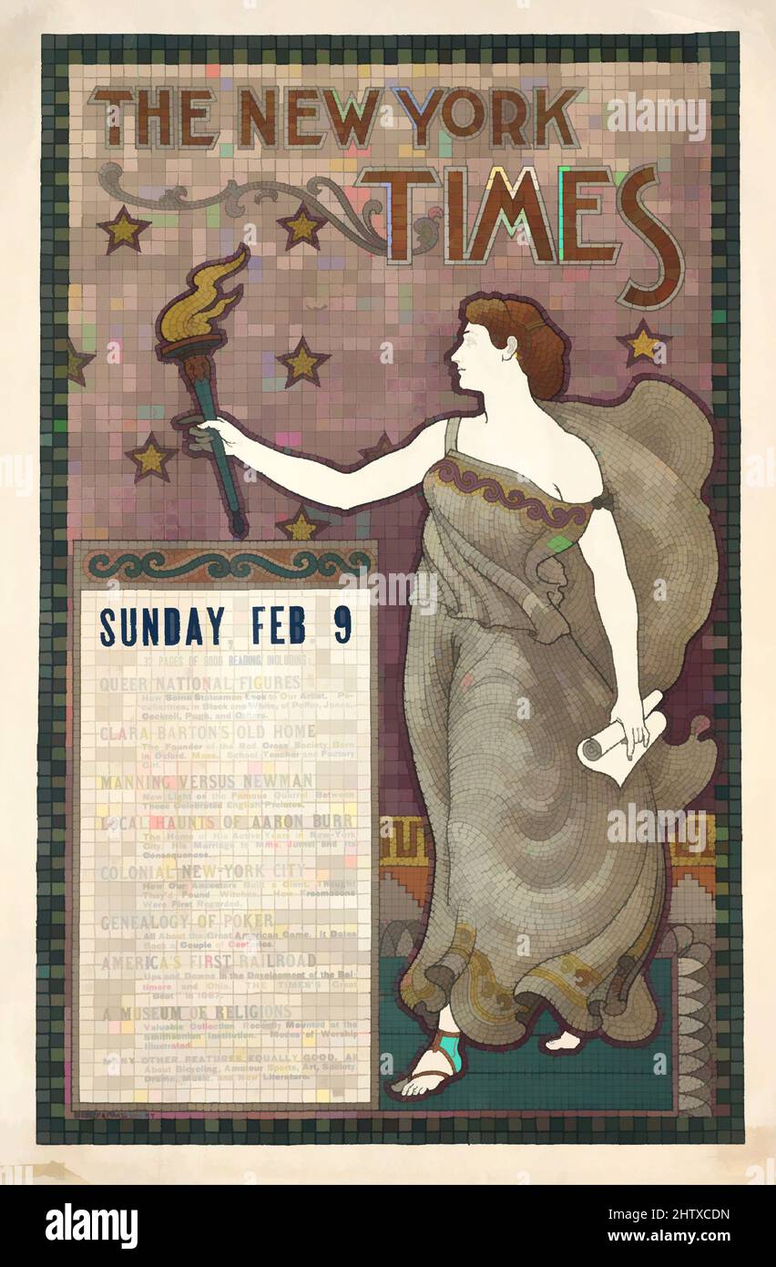 Art inspired by The New York Times: February 9, 1895, Lithograph and letterpress, Sheet: 30 1/4 × 19 15/16 in. (76.8 × 50.7 cm), E. Pickert (American, active late 19th century, Classic works modernized by Artotop with a splash of modernity. Shapes, color and value, eye-catching visual impact on art. Emotions through freedom of artworks in a contemporary way. A timeless message pursuing a wildly creative new direction. Artists turning to the digital medium and creating the Artotop NFT Stock Photo