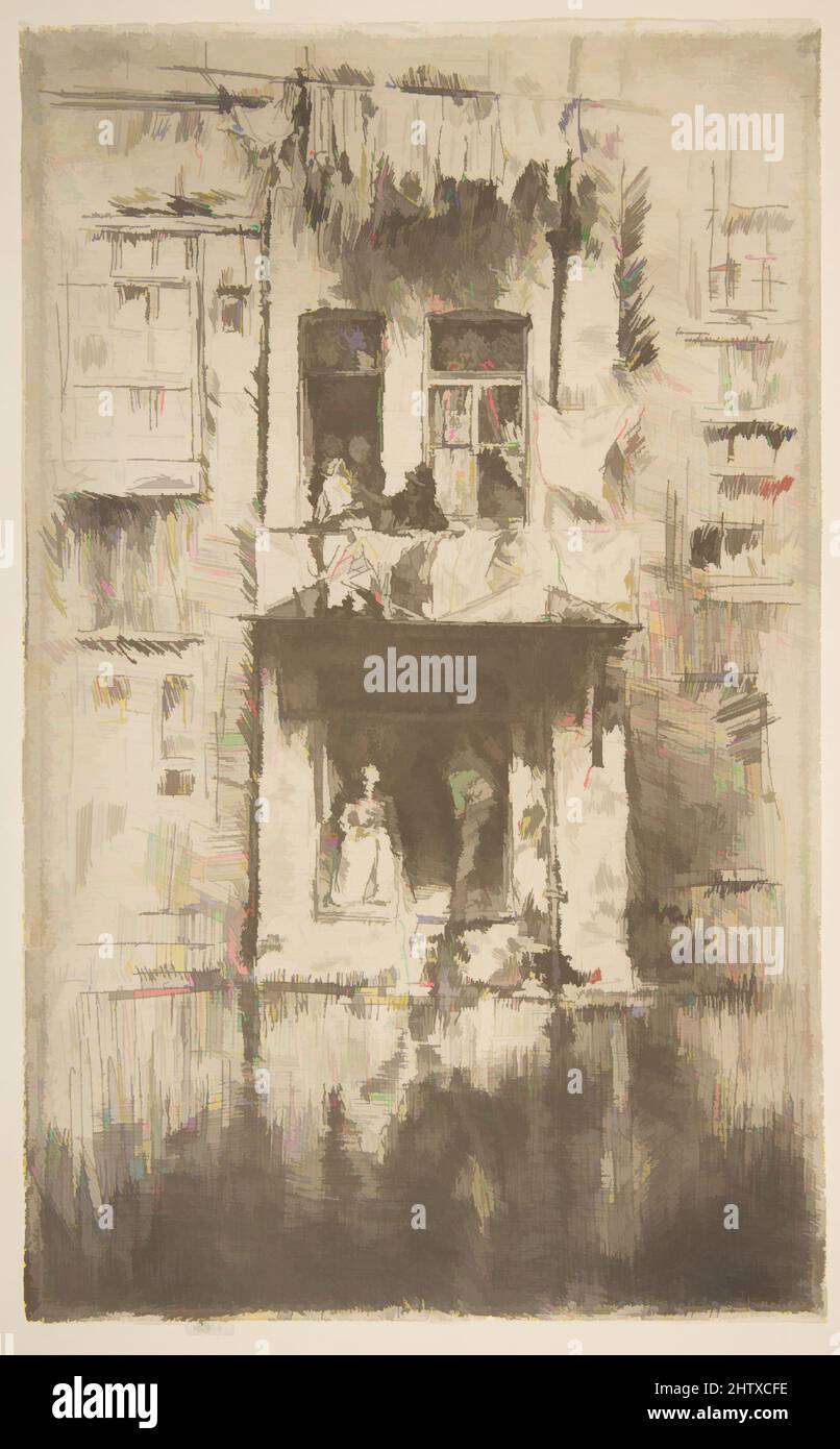 Art inspired by Balcony, Amsterdam, 1889, Etching and drypoint; fourth state of four (Glasgow); printed in dark brown ink on ivory Japan tissue, Plate: 10 3/4 × 6 5/8 in. (27.3 × 16.9 cm), Prints, James McNeill Whistler (American, Lowell, Massachusetts 1834–1903 London, Classic works modernized by Artotop with a splash of modernity. Shapes, color and value, eye-catching visual impact on art. Emotions through freedom of artworks in a contemporary way. A timeless message pursuing a wildly creative new direction. Artists turning to the digital medium and creating the Artotop NFT Stock Photo