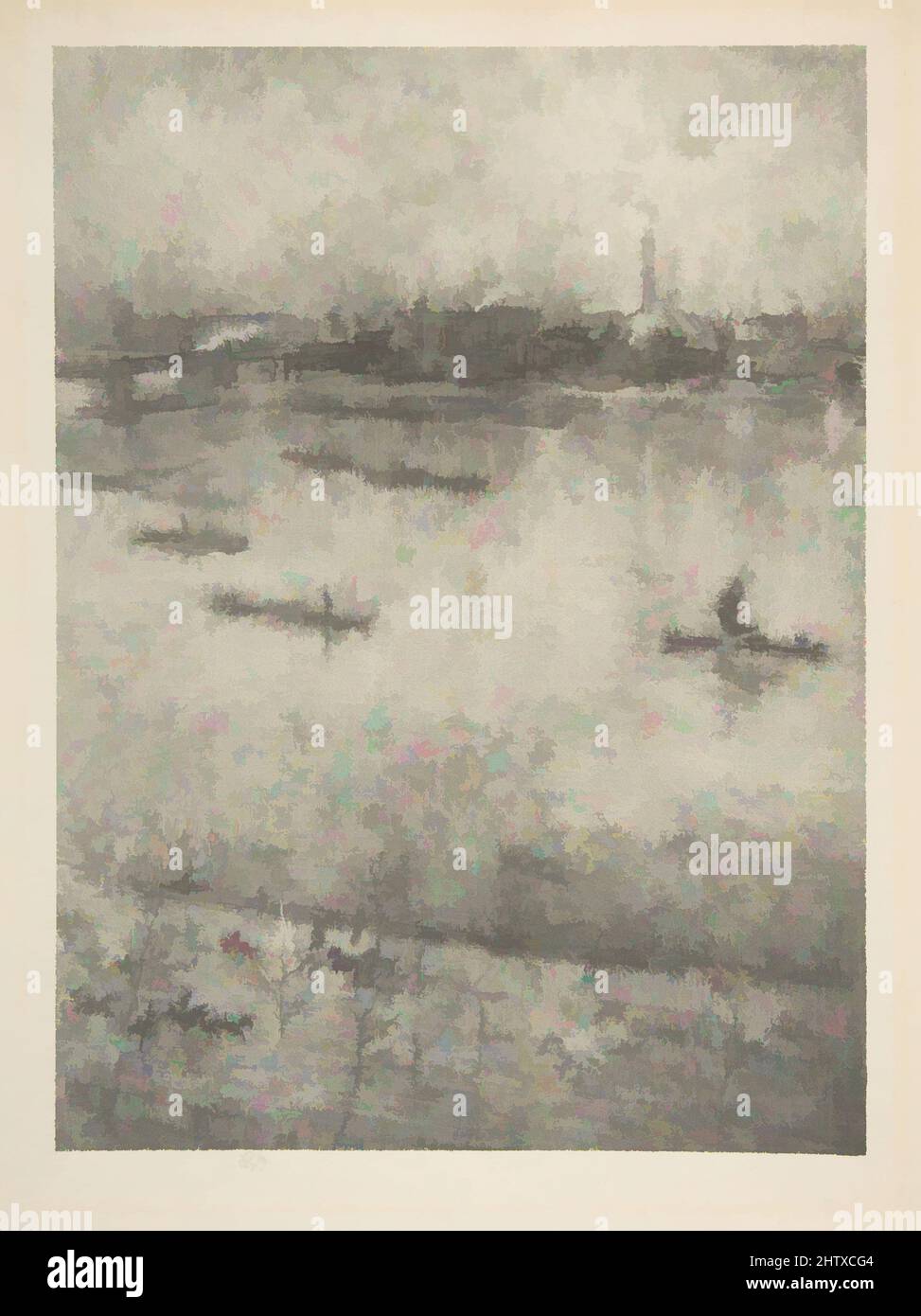 Art inspired by The Thames, 1896, Lithotint with scraping; third state of three (Chicago); printed in black ink on ivory laid paper, Image: 10 3/8 × 7 5/8 in. (26.4 × 19.3 cm), Prints, James McNeill Whistler (American, Lowell, Massachusetts 1834–1903 London, Classic works modernized by Artotop with a splash of modernity. Shapes, color and value, eye-catching visual impact on art. Emotions through freedom of artworks in a contemporary way. A timeless message pursuing a wildly creative new direction. Artists turning to the digital medium and creating the Artotop NFT Stock Photo