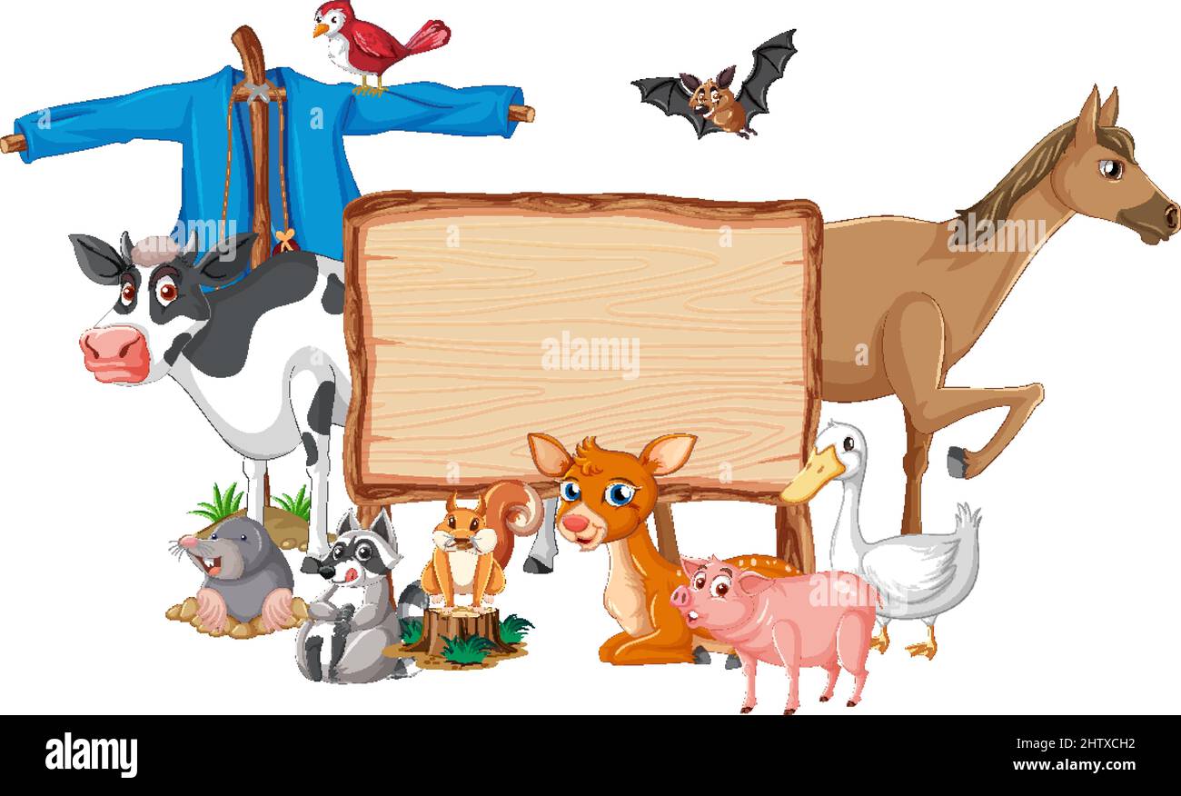 Animal with wooden sign banner illustration Stock Vector Image & Art ...