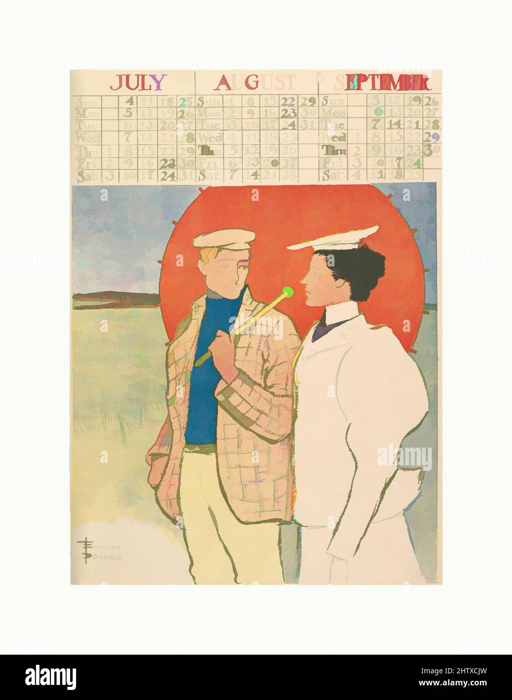 Art inspired by July, August, September, 1896, Commercial relief process and lithography, 14 x 10 3/16 in., Prints, Edward Penfield (American, Brooklyn, New York 1866–1925 Beacon, New York, Classic works modernized by Artotop with a splash of modernity. Shapes, color and value, eye-catching visual impact on art. Emotions through freedom of artworks in a contemporary way. A timeless message pursuing a wildly creative new direction. Artists turning to the digital medium and creating the Artotop NFT Stock Photo