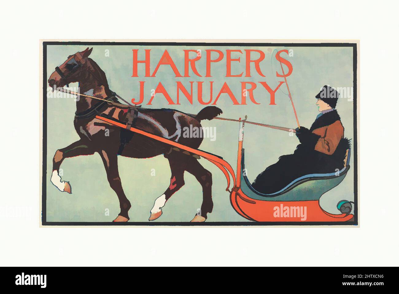 Art inspired by Harper's: January, 1899, Lithograph, Sheet: 11 9/16 × 19 7/16 in. (29.3 × 49.3 cm), Edward Penfield (American, Brooklyn, New York 1866–1925 Beacon, New York, Classic works modernized by Artotop with a splash of modernity. Shapes, color and value, eye-catching visual impact on art. Emotions through freedom of artworks in a contemporary way. A timeless message pursuing a wildly creative new direction. Artists turning to the digital medium and creating the Artotop NFT Stock Photo
