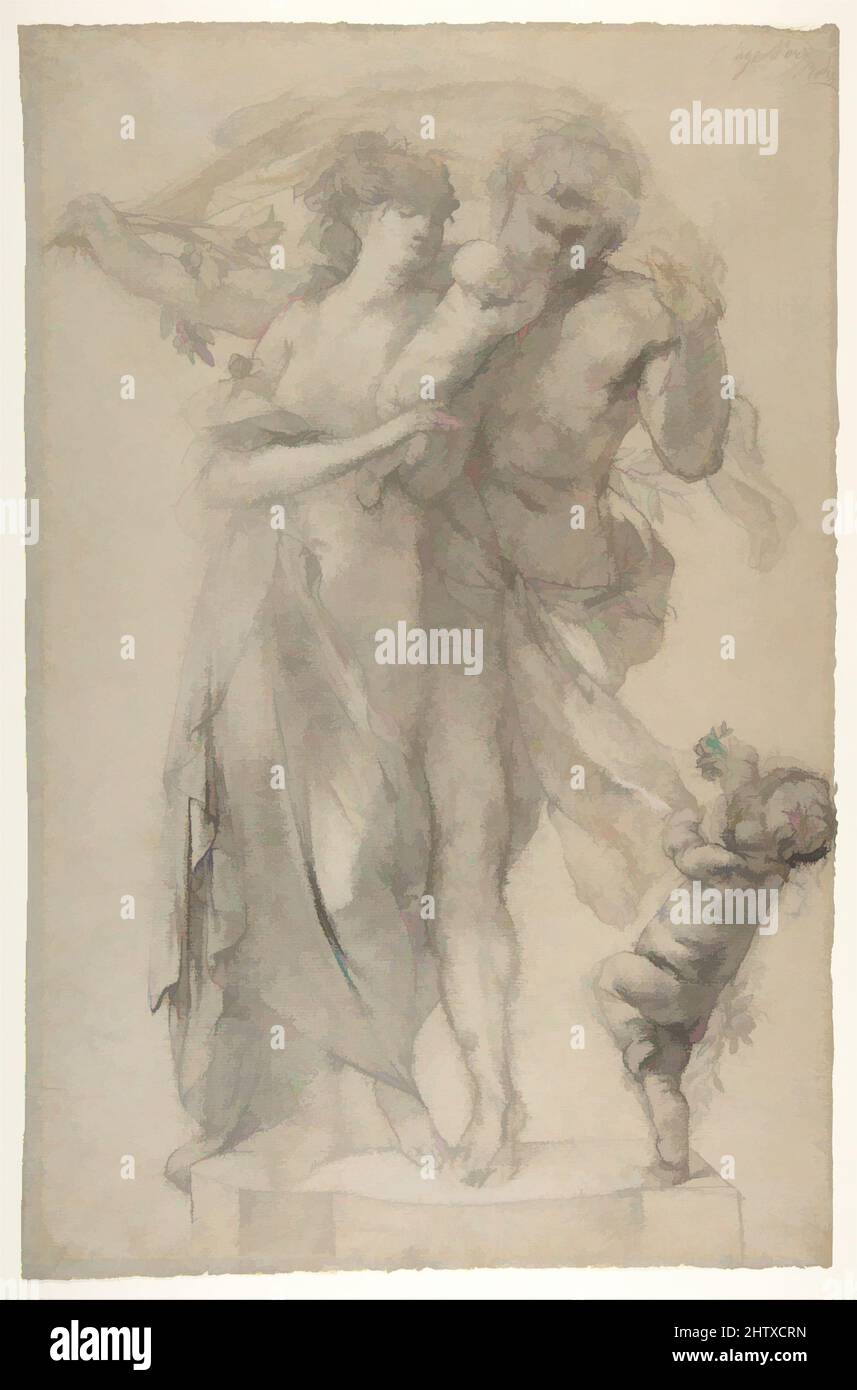 Art inspired by The Golden Age, ca. 1878, Black chalk heightened with white on faded blue paper, 18 7/16 x 12 in. (46.8 x 30.4 cm), Drawings, Auguste Rodin (French, Paris 1840–1917 Meudon), Redolent of the eighteenth century in both subject and technique, the drawing reflects Rodin's, Classic works modernized by Artotop with a splash of modernity. Shapes, color and value, eye-catching visual impact on art. Emotions through freedom of artworks in a contemporary way. A timeless message pursuing a wildly creative new direction. Artists turning to the digital medium and creating the Artotop NFT Stock Photo