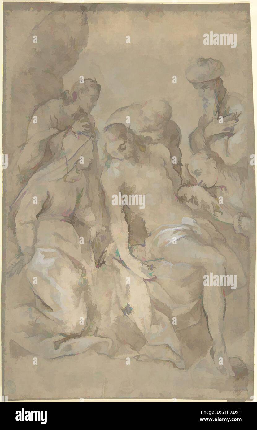 Art inspired by The Entombment, 16th century, Black chalk, brush and wash, touched with white, 10-3/4 x 6-3/4 in. (27.3 x 17.1 cm), Drawings, Anonymous, Italian, 16th century (Italian, active Central Italy, ca. 1550–1580, Classic works modernized by Artotop with a splash of modernity. Shapes, color and value, eye-catching visual impact on art. Emotions through freedom of artworks in a contemporary way. A timeless message pursuing a wildly creative new direction. Artists turning to the digital medium and creating the Artotop NFT Stock Photo