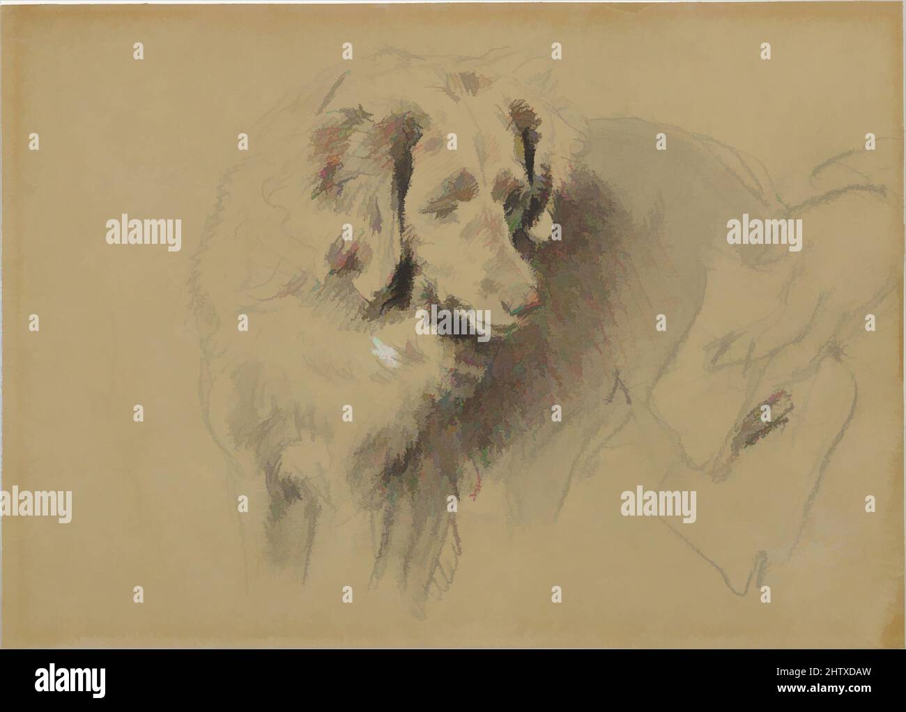 Art inspired by Study of a Dog, 1820–73, Black chalk heightened with white and red chalk, sheet: 6 15/16 x 9 3/4 in. (17.7 x 24.7 cm), Drawings, Sir Edwin Henry Landseer (British, London 1802–1873 London), The careful preparations that underpinned Landseer's accomplishments as an, Classic works modernized by Artotop with a splash of modernity. Shapes, color and value, eye-catching visual impact on art. Emotions through freedom of artworks in a contemporary way. A timeless message pursuing a wildly creative new direction. Artists turning to the digital medium and creating the Artotop NFT Stock Photo