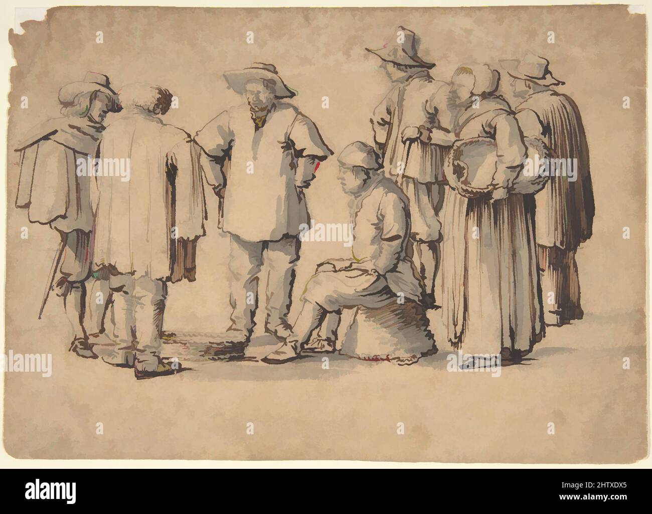Art inspired by Peasants, 17th century, Pen and brown ink, brush and gray wash, sheet: 5 3/4 x 8 1/8 in. (14.6 x 20.6 cm), Drawings, Willem van de Velde I (Dutch, Leiden 1611–1693 London, Classic works modernized by Artotop with a splash of modernity. Shapes, color and value, eye-catching visual impact on art. Emotions through freedom of artworks in a contemporary way. A timeless message pursuing a wildly creative new direction. Artists turning to the digital medium and creating the Artotop NFT Stock Photo