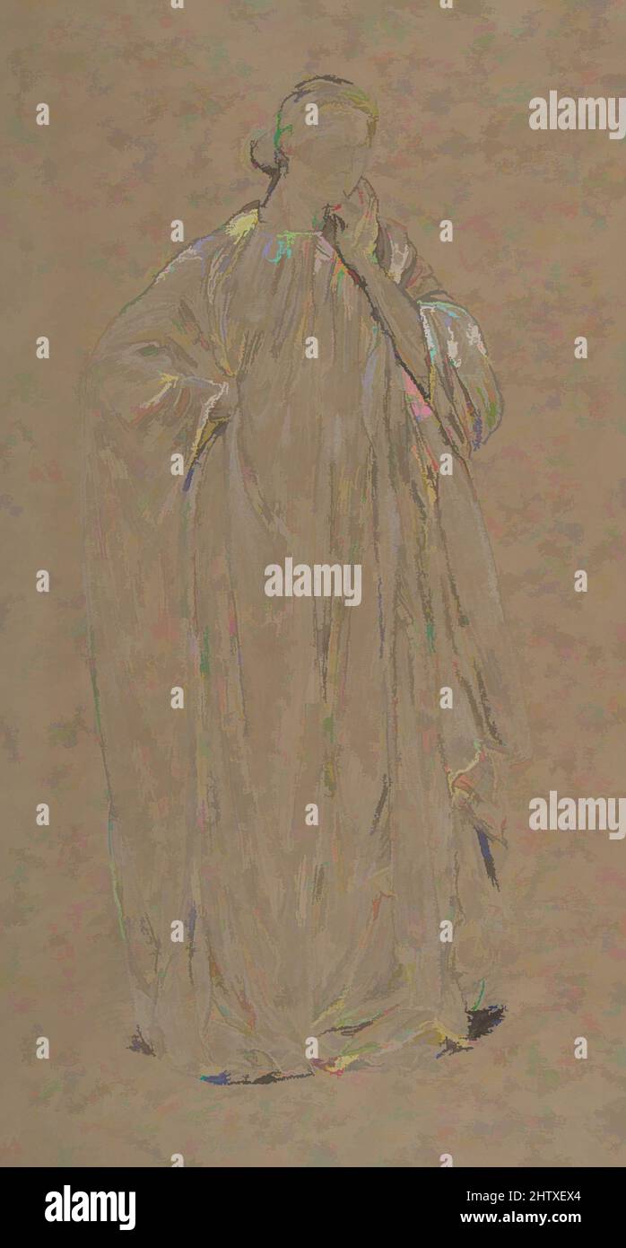 Art inspired by Draped Model, ca. 1867, Black and white chalk, Sheet: 14 9/16 x 8 in. (37 x 20.3 cm), Drawings, Albert Joseph Moore (British, York 1841–1893 London), This drawing of a woman in classical robes was made in preparation for a fresco that Moore executed in 1867 at Claremont, Classic works modernized by Artotop with a splash of modernity. Shapes, color and value, eye-catching visual impact on art. Emotions through freedom of artworks in a contemporary way. A timeless message pursuing a wildly creative new direction. Artists turning to the digital medium and creating the Artotop NFT Stock Photo