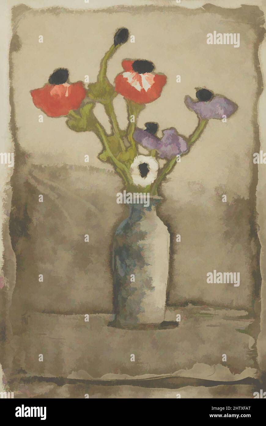 Art inspired by Anemonies, 1897, Etching and aquatint printed in colors; second state of three, Plate: 4 3/4 × 3 1/8 in. (12 × 8 cm), Prints, Théodore Roussel (French, Lorient, Brittany 1847–1926 St. Leonards-on-Sea, Sussex, Classic works modernized by Artotop with a splash of modernity. Shapes, color and value, eye-catching visual impact on art. Emotions through freedom of artworks in a contemporary way. A timeless message pursuing a wildly creative new direction. Artists turning to the digital medium and creating the Artotop NFT Stock Photo