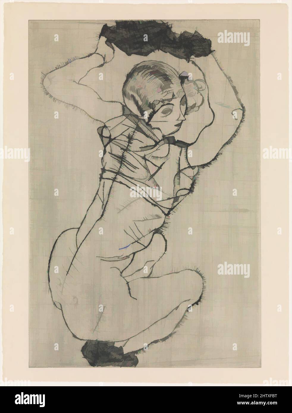 Art inspired by Squatting Woman, 1914, Drypoint, plate: 18-7/8 x 12-5/8 inches (47.9 x 32 cm), Prints, Egon Schiele (Austrian, Tulln 1890–1918 Vienna, Classic works modernized by Artotop with a splash of modernity. Shapes, color and value, eye-catching visual impact on art. Emotions through freedom of artworks in a contemporary way. A timeless message pursuing a wildly creative new direction. Artists turning to the digital medium and creating the Artotop NFT Stock Photo