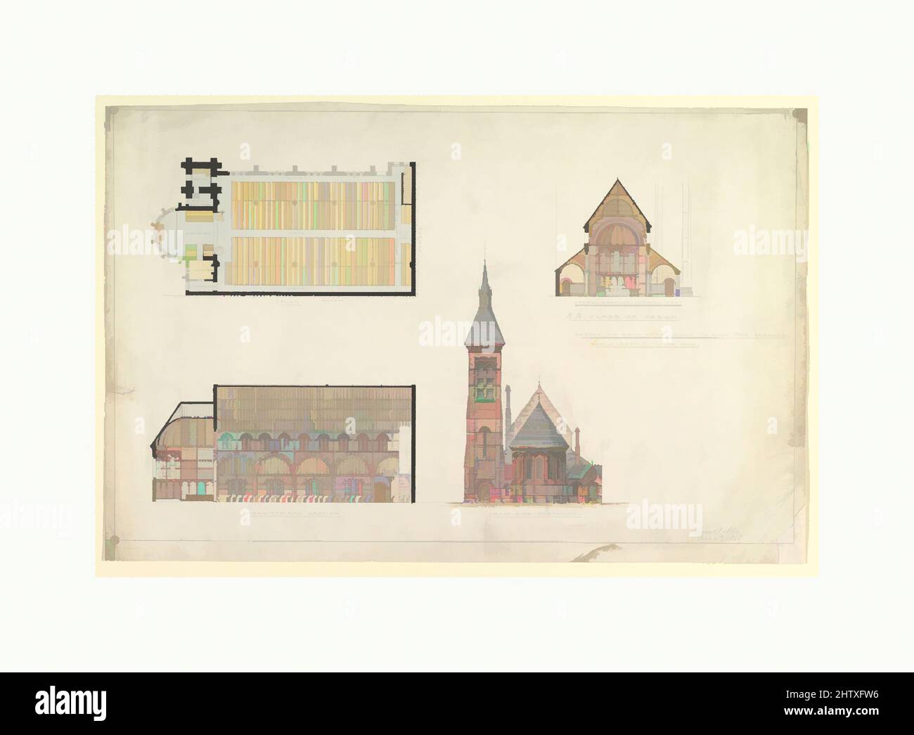 Art inspired by Brick Town Church, 1868, Pen and black ink and colored wash, sheet: 13 1/16 x 20 5/8 in. (33.2 x 52.4 cm), Sir Austin Webb (British, Clapham, London 1849–1930 London, Classic works modernized by Artotop with a splash of modernity. Shapes, color and value, eye-catching visual impact on art. Emotions through freedom of artworks in a contemporary way. A timeless message pursuing a wildly creative new direction. Artists turning to the digital medium and creating the Artotop NFT Stock Photo