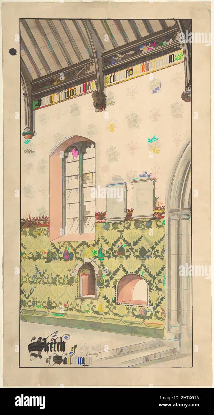 Art inspired by Design for Sanctuary Walls, 1900, Watercolor, pen and black ink over graphite, sheet: 14 3/4 x 8 1/16 in. (37.5 x 20.5 cm), Ernest Geldart (British, London 1848–1929, Classic works modernized by Artotop with a splash of modernity. Shapes, color and value, eye-catching visual impact on art. Emotions through freedom of artworks in a contemporary way. A timeless message pursuing a wildly creative new direction. Artists turning to the digital medium and creating the Artotop NFT Stock Photo