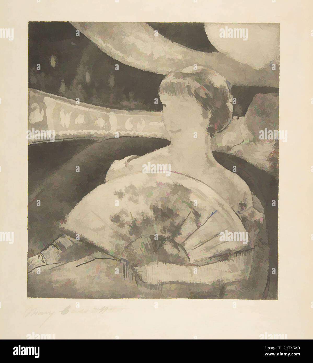 Art inspired by In the Opera Box (No. 3), ca. 1880, Soft-ground, aquatint and etching; fourth state of four, Plate: 7 3/4 x 7 in. (19.7 x 17.8 cm), Prints, Mary Cassatt (American, Pittsburgh, Pennsylvania 1844–1926 Le Mesnil-Théribus, Oise, Classic works modernized by Artotop with a splash of modernity. Shapes, color and value, eye-catching visual impact on art. Emotions through freedom of artworks in a contemporary way. A timeless message pursuing a wildly creative new direction. Artists turning to the digital medium and creating the Artotop NFT Stock Photo