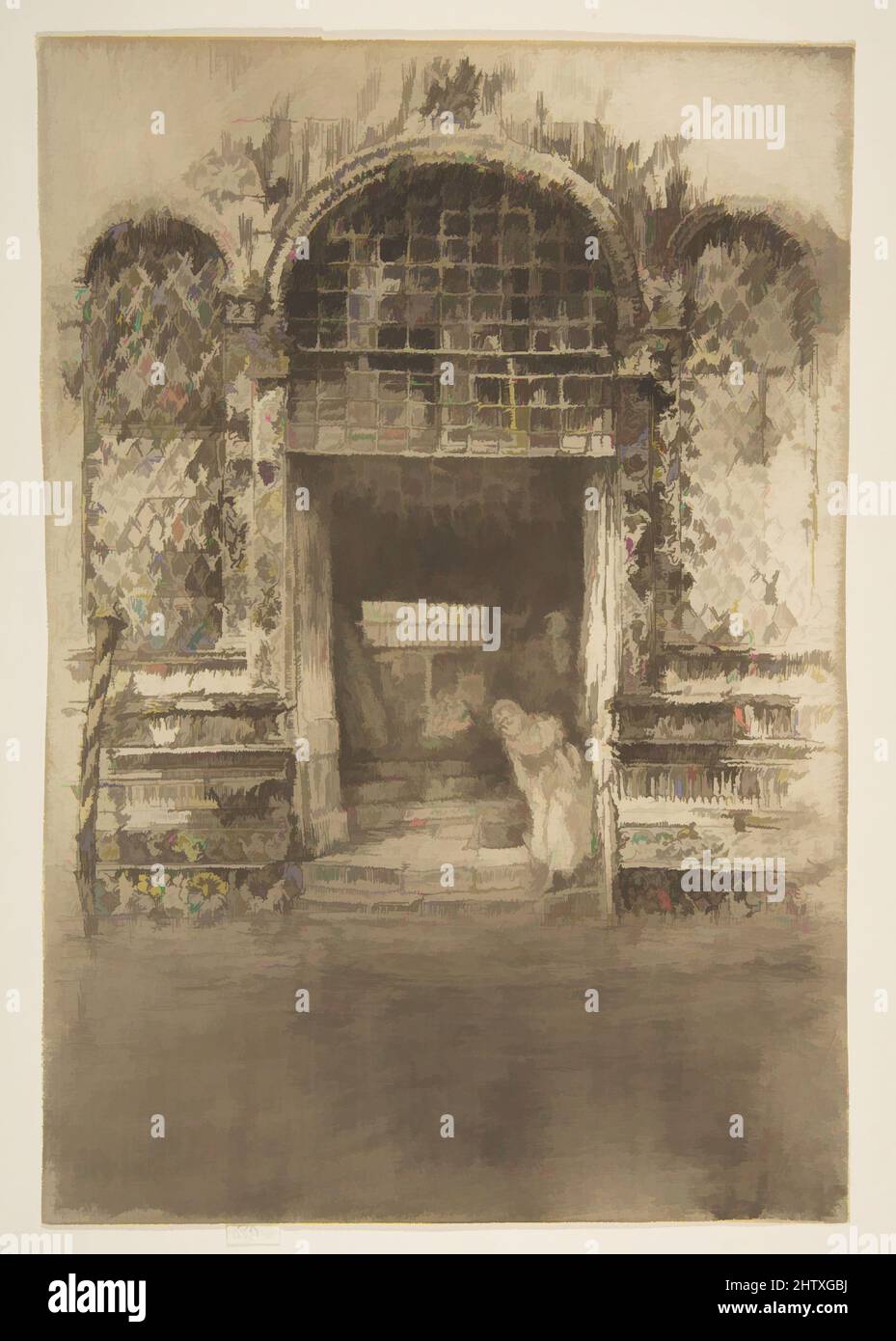Art inspired by The Doorway, 1879–80, Etching, drypoint and roulette; fourteenth state of twenty (Glasgow); printed in brownish-black ink on ivory laid paper, Plate: 11 1/2 x 7 7/8 in. (29.2 x 20 cm), Prints, James McNeill Whistler (American, Lowell, Massachusetts 1834–1903 London, Classic works modernized by Artotop with a splash of modernity. Shapes, color and value, eye-catching visual impact on art. Emotions through freedom of artworks in a contemporary way. A timeless message pursuing a wildly creative new direction. Artists turning to the digital medium and creating the Artotop NFT Stock Photo