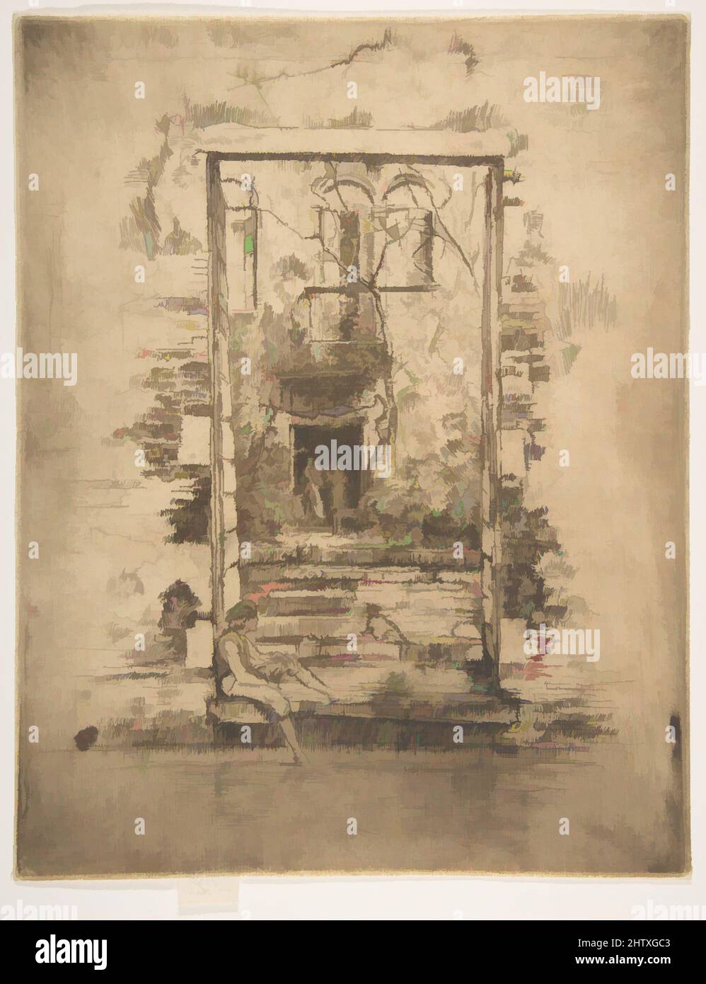 Art inspired by The Garden, 1879–80, Etching and drypoint; fifth state of fiteen (Glasgow); printed in dark brown ink on medium weight ivory laid paper, Plate: 12 × 9 7/16 in. (30.5 × 24 cm), Prints, James McNeill Whistler (American, Lowell, Massachusetts 1834–1903 London, Classic works modernized by Artotop with a splash of modernity. Shapes, color and value, eye-catching visual impact on art. Emotions through freedom of artworks in a contemporary way. A timeless message pursuing a wildly creative new direction. Artists turning to the digital medium and creating the Artotop NFT Stock Photo