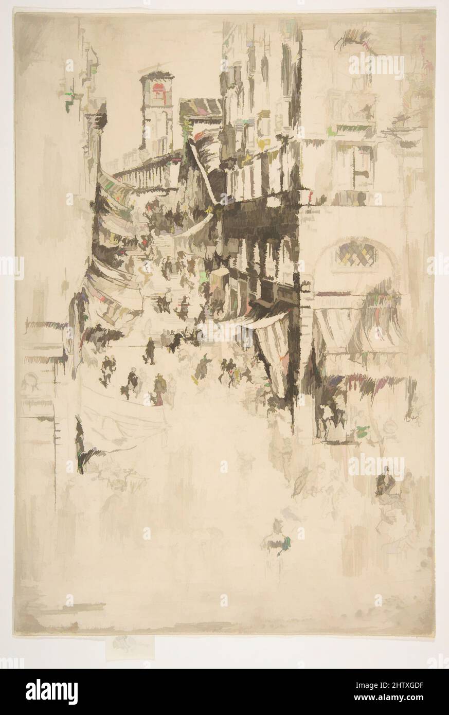 Art inspired by The Rialto, 1879–80, Etching and drypoint; first state of three (Glasgow); printed in black ink on medium weight ivory laid paper, Plate: 11 11/16 × 7 15/16 in. (29.7 × 20.1 cm), Prints, James McNeill Whistler (American, Lowell, Massachusetts 1834–1903 London, Classic works modernized by Artotop with a splash of modernity. Shapes, color and value, eye-catching visual impact on art. Emotions through freedom of artworks in a contemporary way. A timeless message pursuing a wildly creative new direction. Artists turning to the digital medium and creating the Artotop NFT Stock Photo