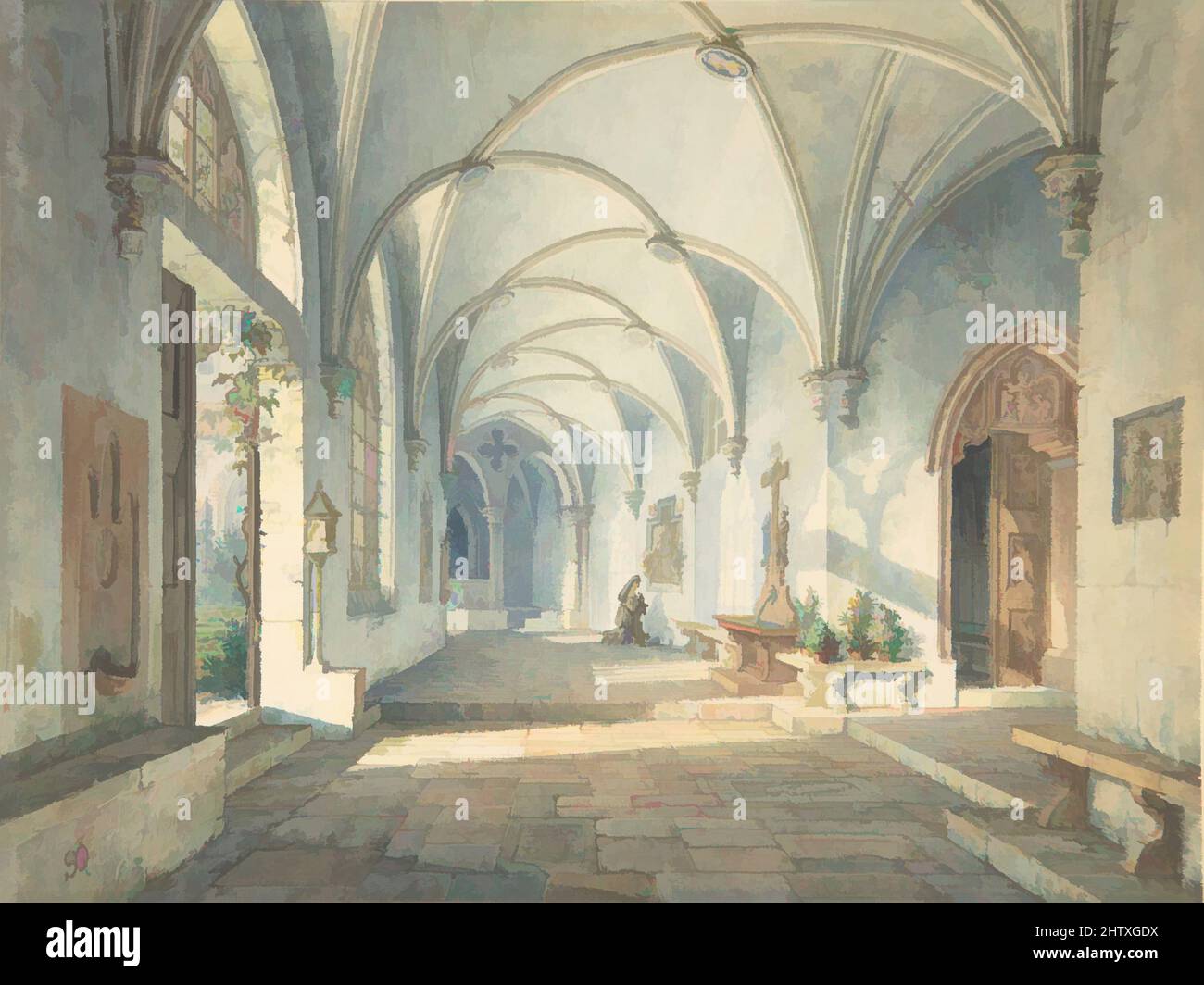 Art inspired by Cloisters in a Nunnery, ca. 1835, Watercolor, Drawings, Simon Quaglio (German, Munich 1795–1878 Munich, Classic works modernized by Artotop with a splash of modernity. Shapes, color and value, eye-catching visual impact on art. Emotions through freedom of artworks in a contemporary way. A timeless message pursuing a wildly creative new direction. Artists turning to the digital medium and creating the Artotop NFT Stock Photo