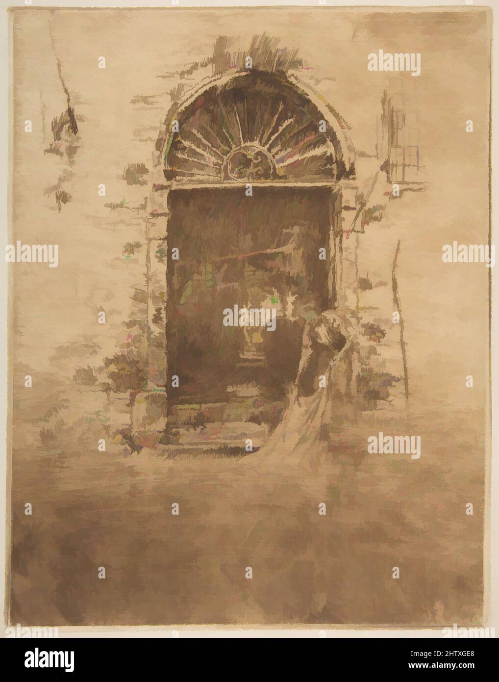 Art inspired by The Dyer, 1879–80, Etching and drypoint; eighth state of nine (Glasgow); printed in brown ink on fine ivory laid paper, Plate: 11 13/16 × 9 1/8 in. (30 × 23.2 cm), Prints, James McNeill Whistler (American, Lowell, Massachusetts 1834–1903 London, Classic works modernized by Artotop with a splash of modernity. Shapes, color and value, eye-catching visual impact on art. Emotions through freedom of artworks in a contemporary way. A timeless message pursuing a wildly creative new direction. Artists turning to the digital medium and creating the Artotop NFT Stock Photo