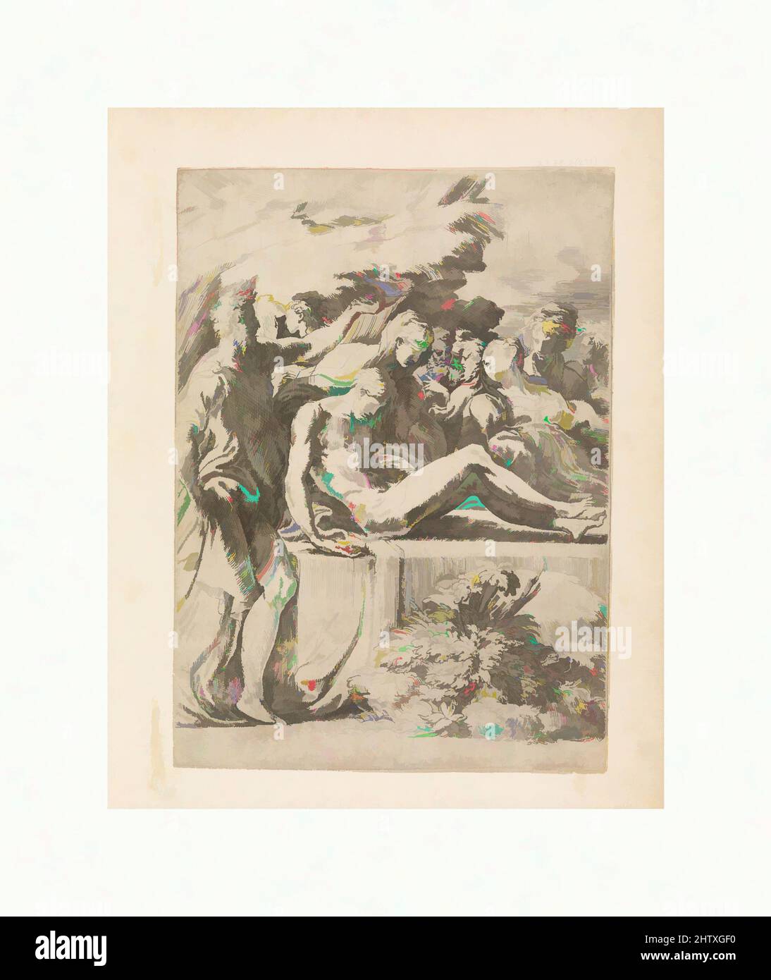 Art inspired by Entombment, 1527-1530, Etching, Prints, Parmigianino (Girolamo Francesco Maria Mazzola) (Italian, Parma 1503–1540 Casalmaggiore), In Mariette Album, folio 6, Classic works modernized by Artotop with a splash of modernity. Shapes, color and value, eye-catching visual impact on art. Emotions through freedom of artworks in a contemporary way. A timeless message pursuing a wildly creative new direction. Artists turning to the digital medium and creating the Artotop NFT Stock Photo