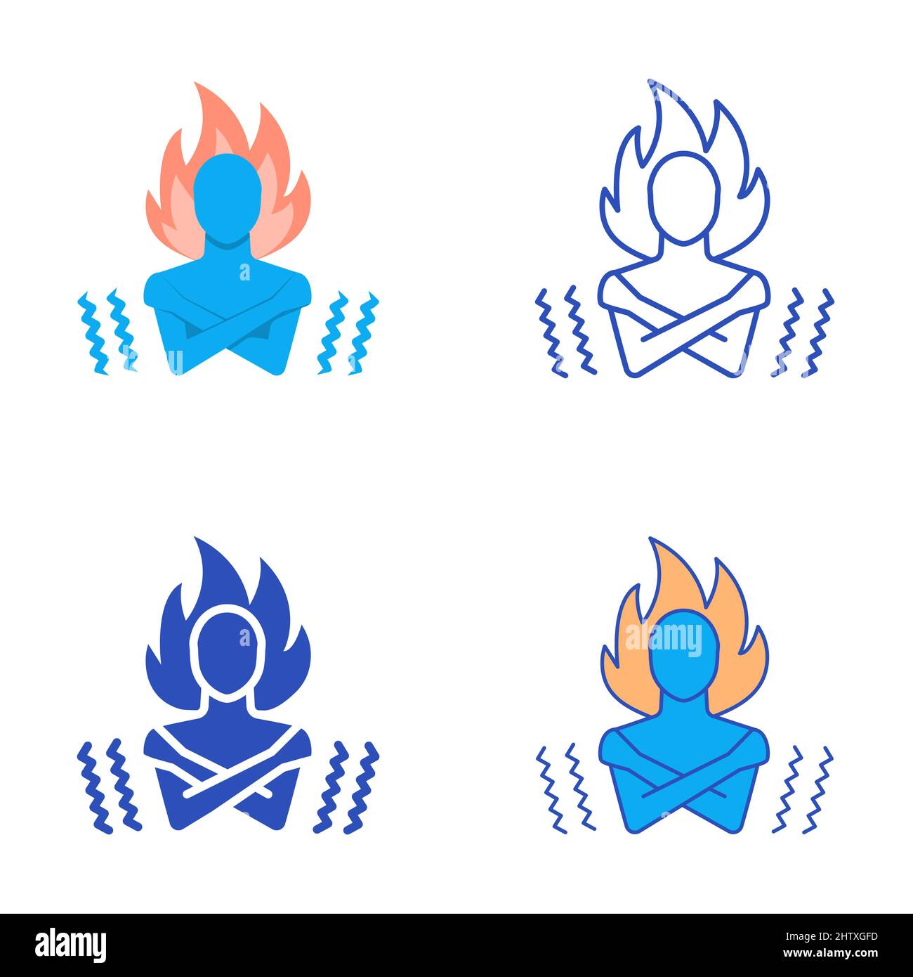 Chills or heat sensations icon set in flat and line style. Vector illustration. Stock Vector