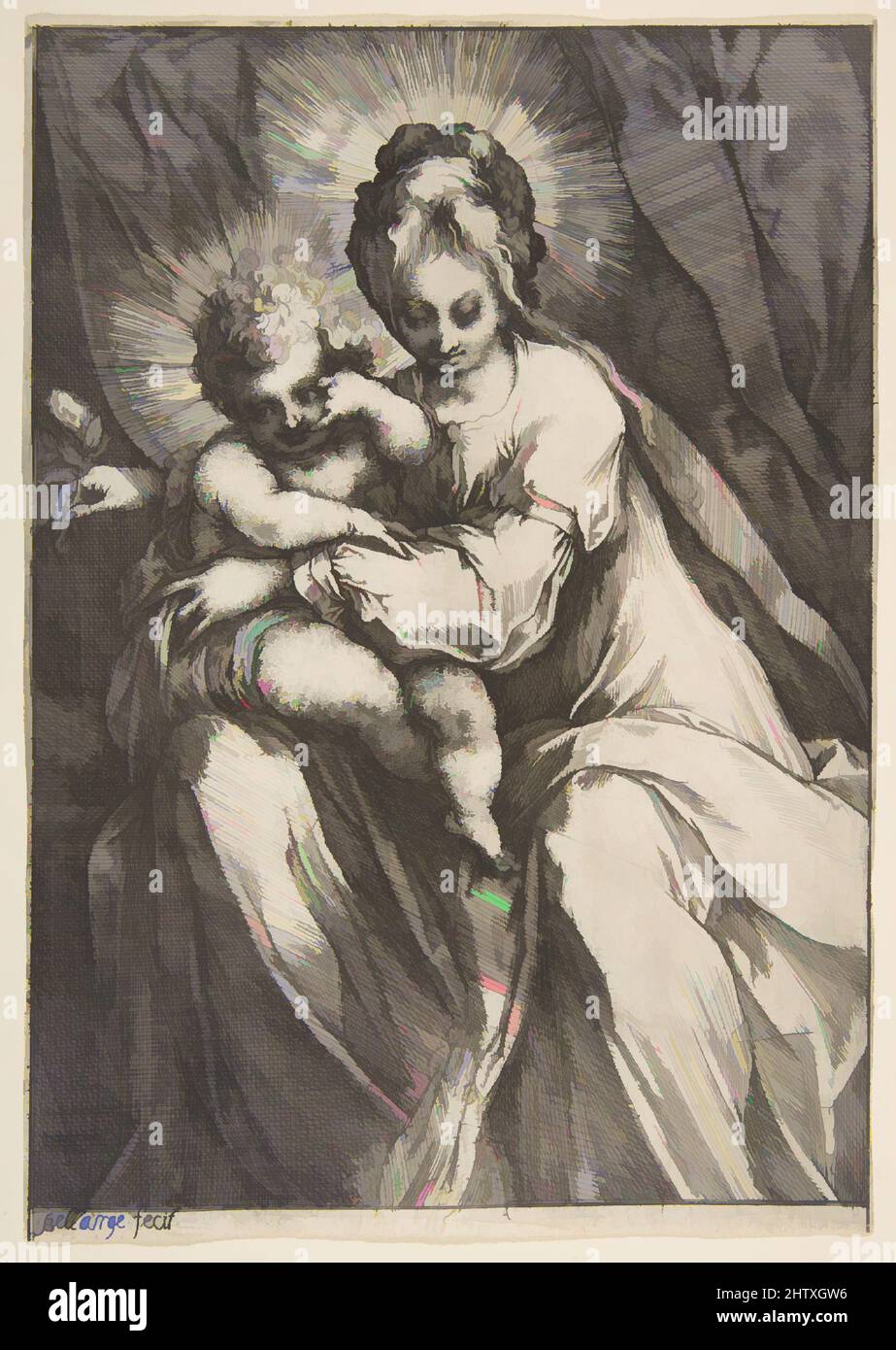 Art inspired by Madonna with a Rose, 1595–1616, Etching, Sheet (trimmed): 8 in. × 5 9/16 in. (20.3 × 14.2 cm), Prints, Jacques Bellange (French, Bassigny (?) ca. 1575–1616 Nancy, Classic works modernized by Artotop with a splash of modernity. Shapes, color and value, eye-catching visual impact on art. Emotions through freedom of artworks in a contemporary way. A timeless message pursuing a wildly creative new direction. Artists turning to the digital medium and creating the Artotop NFT Stock Photo