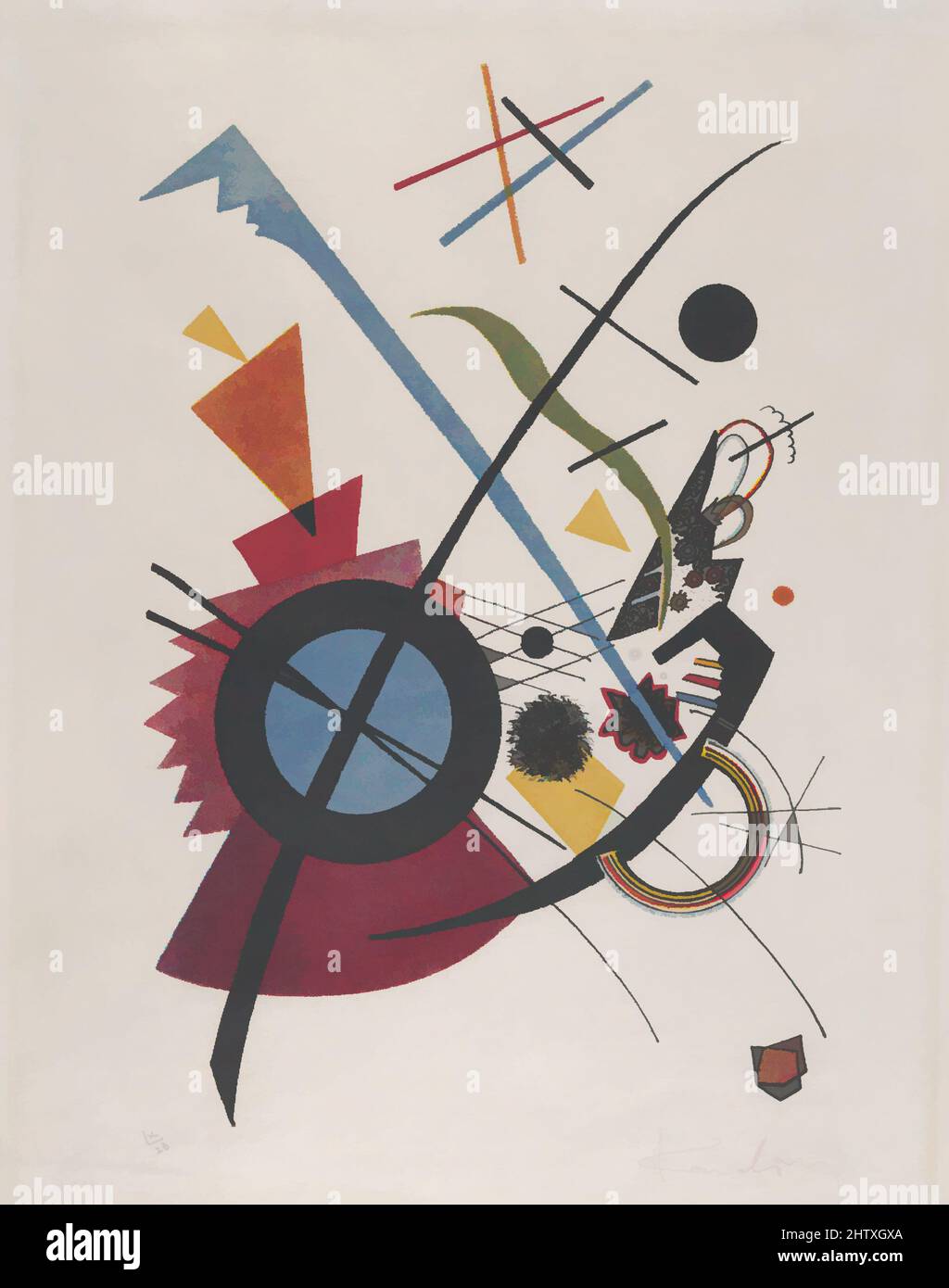 Art inspired by Violett, 1923, Lithograph in red, yellow, blue and black, 11 7/16 x 7/12 inches (29.1 x 19.1 cm), Prints, Vasily Kandinsky (French (born Russia), Moscow 1866–1944 Neuilly-sur-Seine, Classic works modernized by Artotop with a splash of modernity. Shapes, color and value, eye-catching visual impact on art. Emotions through freedom of artworks in a contemporary way. A timeless message pursuing a wildly creative new direction. Artists turning to the digital medium and creating the Artotop NFT Stock Photo