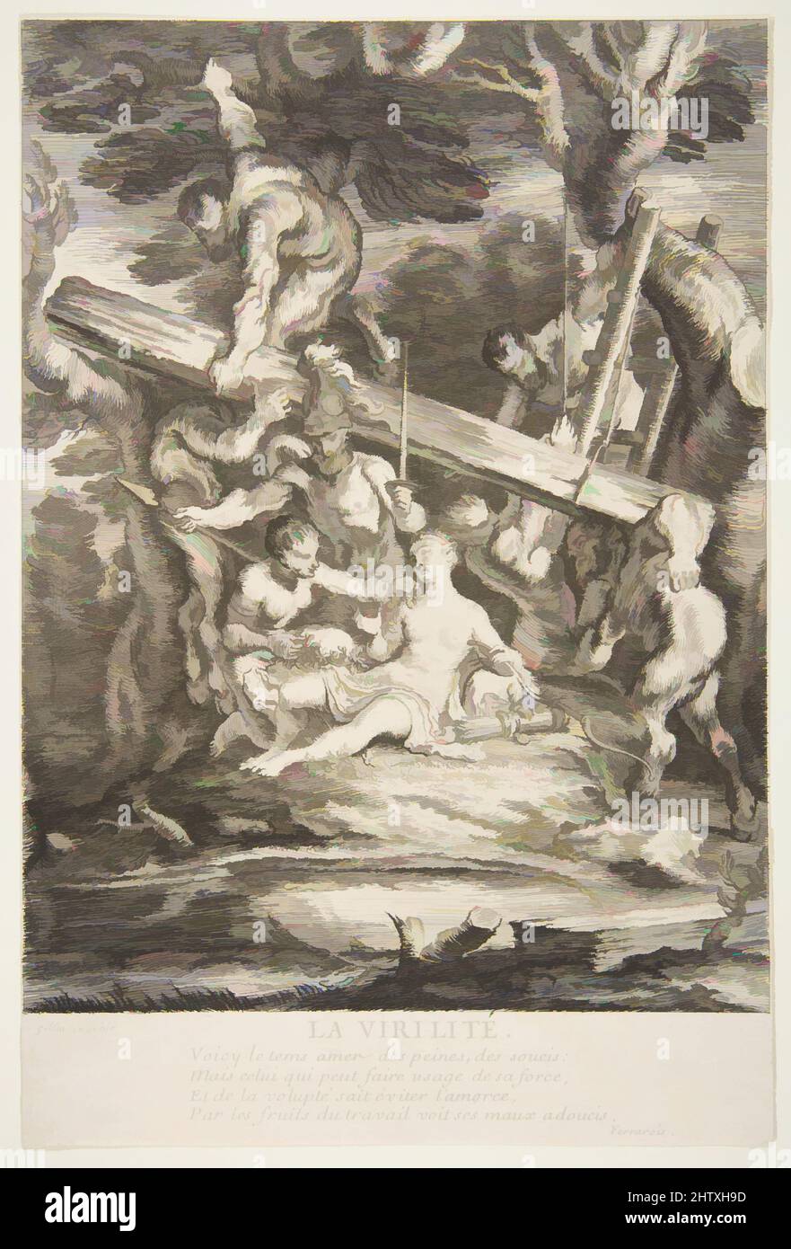 Art inspired by Manhood, n.d., Etching, image: 9 7/16 x 6 3/16 in. (23.9 x 15.7 cm), trimmed to image, Prints, Claude Gillot (French, Langres 1673–1722 Paris), Engraved by François Joullain (French, Paris 1697–1778 Paris, Classic works modernized by Artotop with a splash of modernity. Shapes, color and value, eye-catching visual impact on art. Emotions through freedom of artworks in a contemporary way. A timeless message pursuing a wildly creative new direction. Artists turning to the digital medium and creating the Artotop NFT Stock Photo