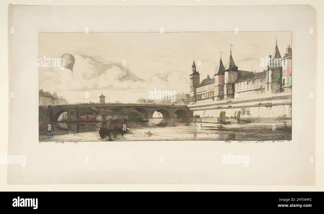 Art inspired by Pont-au-change, Paris, 1854, Etching and drypoint on laid paper; fifth state of twelve, plate: 6 1/8 x 13 3/16 in. (15.5 x 33.5 cm), Prints, Charles Meryon (French, 1821–1868, Classic works modernized by Artotop with a splash of modernity. Shapes, color and value, eye-catching visual impact on art. Emotions through freedom of artworks in a contemporary way. A timeless message pursuing a wildly creative new direction. Artists turning to the digital medium and creating the Artotop NFT Stock Photo