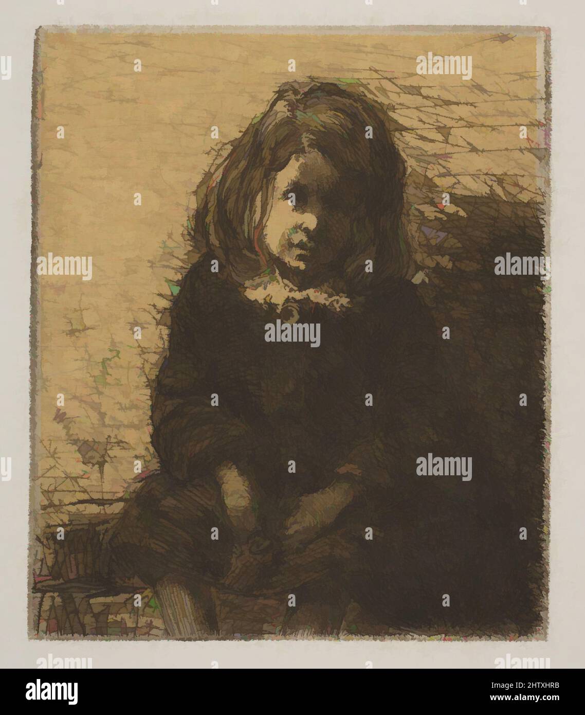 Art inspired by Little Arthur, 1857–58, Etching; fourth state of four (Glasgow); printed in black ink on tan (darkened) chine on white wove paper (chine collé), Plate: 2 5/16 x 1 15/16 in. (5.9 x 4.9 cm), Prints, James McNeill Whistler (American, Lowell, Massachusetts 1834–1903 London, Classic works modernized by Artotop with a splash of modernity. Shapes, color and value, eye-catching visual impact on art. Emotions through freedom of artworks in a contemporary way. A timeless message pursuing a wildly creative new direction. Artists turning to the digital medium and creating the Artotop NFT Stock Photo
