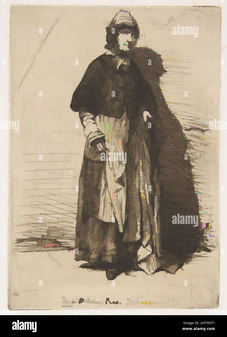 Art inspired by La Mère Gérard, 1858, Etching; fourth state of four (Glasgow); printed in black ink on brownish-gray chine on off-white wove paper (chine collé), Plate: 5 × 3 9/16 in. (12.7 × 9 cm), Prints, James McNeill Whistler (American, Lowell, Massachusetts 1834–1903 London, Classic works modernized by Artotop with a splash of modernity. Shapes, color and value, eye-catching visual impact on art. Emotions through freedom of artworks in a contemporary way. A timeless message pursuing a wildly creative new direction. Artists turning to the digital medium and creating the Artotop NFT Stock Photo