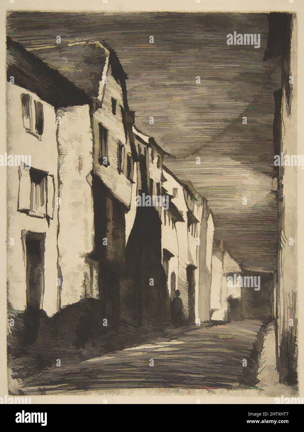 Art inspired by Street at Saverne, 1858, Etching; third state of four (Glasgow); printed in black ink on heavy pale gray textured paper with (faded) blue fibers, Plate: 8 1/8 × 6 1/8 in. (20.6 × 15.6 cm), Prints, James McNeill Whistler (American, Lowell, Massachusetts 1834–1903 London, Classic works modernized by Artotop with a splash of modernity. Shapes, color and value, eye-catching visual impact on art. Emotions through freedom of artworks in a contemporary way. A timeless message pursuing a wildly creative new direction. Artists turning to the digital medium and creating the Artotop NFT Stock Photo