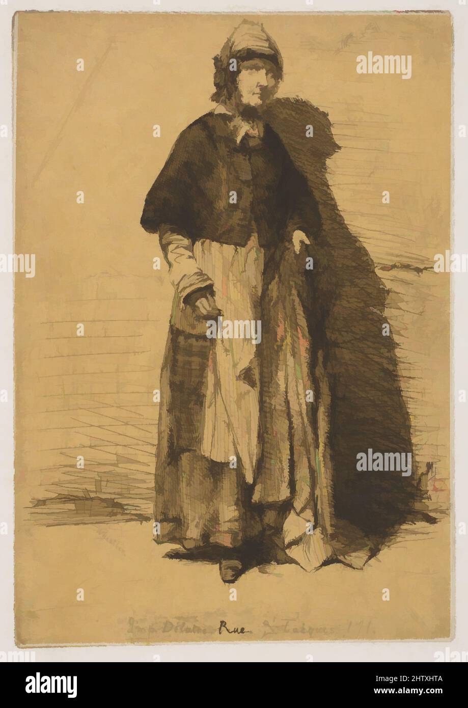 Art inspired by La Mère Gérard, 1858, Etching; fourth state of four (Glasgow); printed in black ink on tan chine on off-white wove paper (chine collé), plate: 5 x 3 1/2 in. (12.7 x 8.9 cm), Prints, James McNeill Whistler (American, Lowell, Massachusetts 1834–1903 London, Classic works modernized by Artotop with a splash of modernity. Shapes, color and value, eye-catching visual impact on art. Emotions through freedom of artworks in a contemporary way. A timeless message pursuing a wildly creative new direction. Artists turning to the digital medium and creating the Artotop NFT Stock Photo