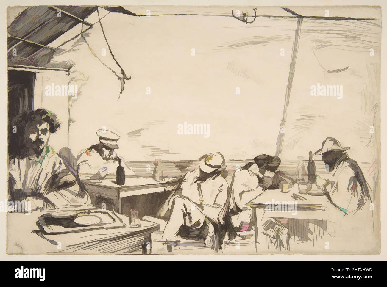 Art inspired by Soupe à trois sous, 1859, Etching; only state (Glasgow); printed in black ink on medium weight ivory laid paper, plate: 5 15/16 x 8 15/16 in. (15.1 x 22.7 cm), Prints, James McNeill Whistler (American, Lowell, Massachusetts 1834–1903 London, Classic works modernized by Artotop with a splash of modernity. Shapes, color and value, eye-catching visual impact on art. Emotions through freedom of artworks in a contemporary way. A timeless message pursuing a wildly creative new direction. Artists turning to the digital medium and creating the Artotop NFT Stock Photo