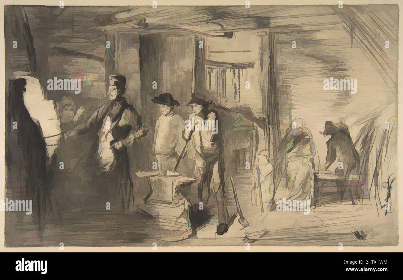 Art inspired by The Forge, 1861, Drypoint; sixth state of six (Glasgow); printed in black ink on cream wove paper, Plate: 7 5/8 × 12 7/16 in. (19.4 × 31.6 cm), Prints, James McNeill Whistler (American, Lowell, Massachusetts 1834–1903 London, Classic works modernized by Artotop with a splash of modernity. Shapes, color and value, eye-catching visual impact on art. Emotions through freedom of artworks in a contemporary way. A timeless message pursuing a wildly creative new direction. Artists turning to the digital medium and creating the Artotop NFT Stock Photo