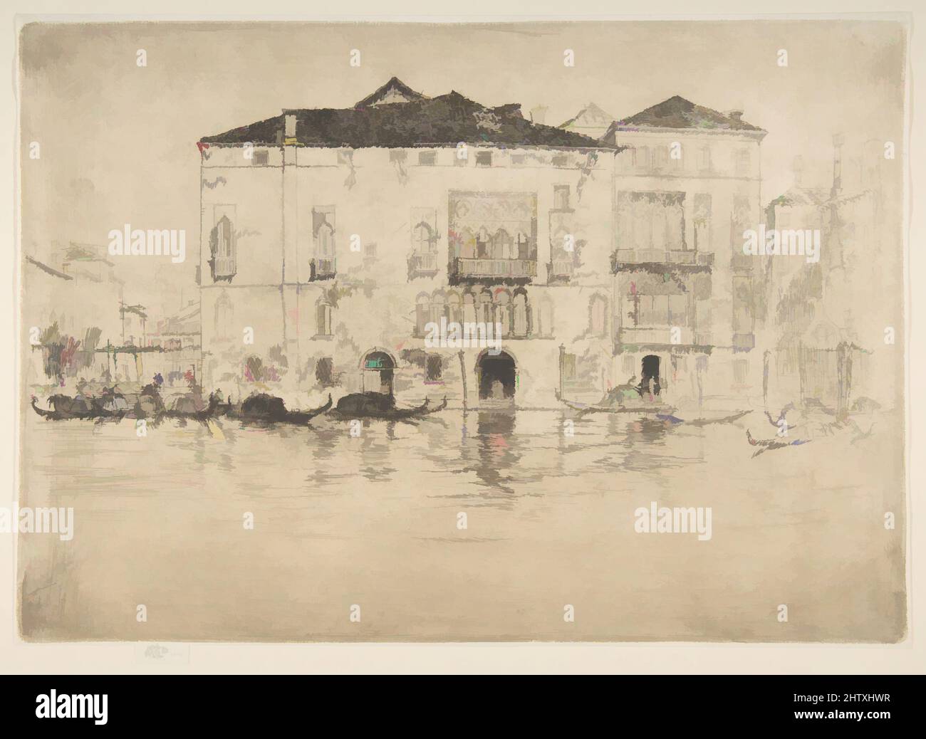 Art inspired by The Palaces, 1879, Etching, drypoint and open bite (?); fifth state of six (Glasgow); Printed in black ink on medium weight ivory laid paper, Plate: 9 13/16 × 14 3/16 in. (25 × 36 cm), Prints, James McNeill Whistler (American, Lowell, Massachusetts 1834–1903 London, Classic works modernized by Artotop with a splash of modernity. Shapes, color and value, eye-catching visual impact on art. Emotions through freedom of artworks in a contemporary way. A timeless message pursuing a wildly creative new direction. Artists turning to the digital medium and creating the Artotop NFT Stock Photo