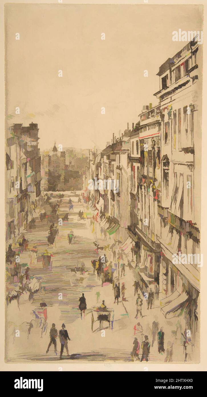Art inspired by St. James's Street, 1878, Etching and drypoint; fourth state of four (Glasgow); printed in black ink on ivory laid paper, Plate: 10 13/16 × 5 7/8 in. (27.4 × 15 cm), Prints, James McNeill Whistler (American, Lowell, Massachusetts 1834–1903 London, Classic works modernized by Artotop with a splash of modernity. Shapes, color and value, eye-catching visual impact on art. Emotions through freedom of artworks in a contemporary way. A timeless message pursuing a wildly creative new direction. Artists turning to the digital medium and creating the Artotop NFT Stock Photo