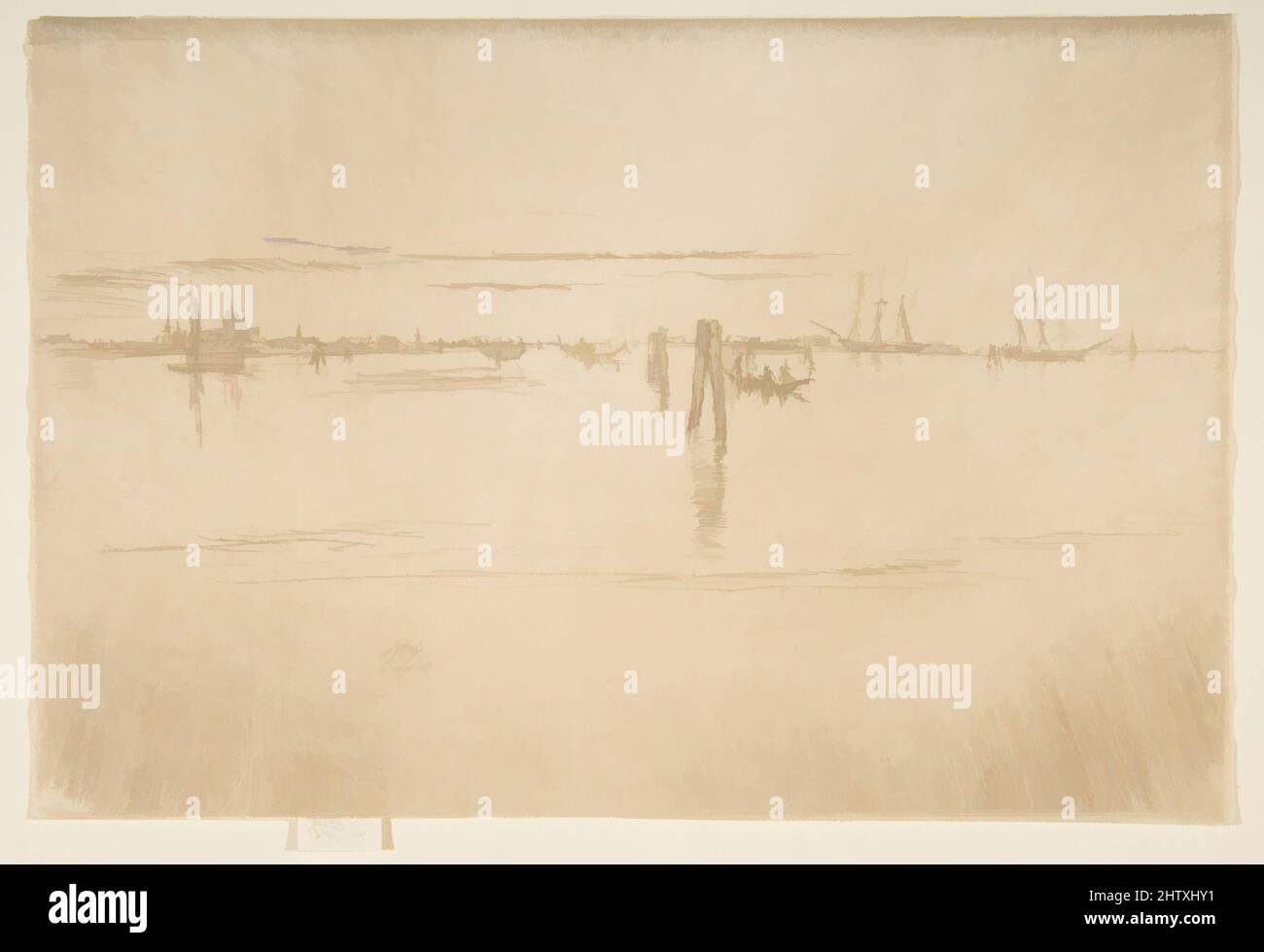 Art inspired by Long Lagoon, 1879–80, Etching and drypoint; second state of two (Glasgow); printed in brown ink on light weight ivory laid paper, Plate: 6 × 8 7/8 in. (15.2 × 22.6 cm), Prints, James McNeill Whistler (American, Lowell, Massachusetts 1834–1903 London, Classic works modernized by Artotop with a splash of modernity. Shapes, color and value, eye-catching visual impact on art. Emotions through freedom of artworks in a contemporary way. A timeless message pursuing a wildly creative new direction. Artists turning to the digital medium and creating the Artotop NFT Stock Photo