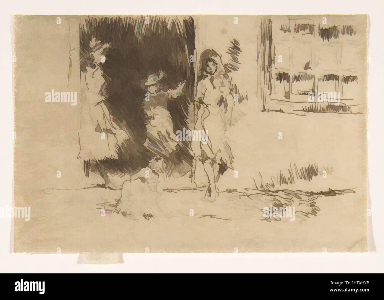 Art inspired by Cottage Door, 1884–86, Etching and drypoint; second state of two (Glasgow); printed in dark brown ink on ivory laid paper, Plate: 2 5/8 × 3 7/8 in. (6.6 × 9.8 cm), Prints, James McNeill Whistler (American, Lowell, Massachusetts 1834–1903 London, Classic works modernized by Artotop with a splash of modernity. Shapes, color and value, eye-catching visual impact on art. Emotions through freedom of artworks in a contemporary way. A timeless message pursuing a wildly creative new direction. Artists turning to the digital medium and creating the Artotop NFT Stock Photo