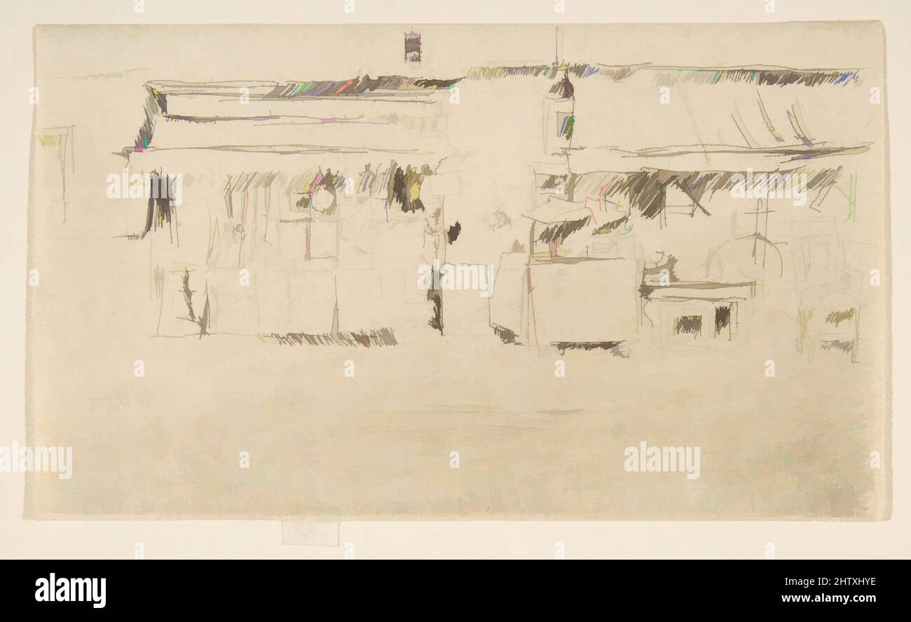Art inspired by Furniture Shop, 1887, Etching; second state of two (Glasgow); printed in black ink on ivory laid paper, Plate: 3 3/4 × 6 7/16 in. (9.6 × 16.3 cm), Prints, James McNeill Whistler (American, Lowell, Massachusetts 1834–1903 London, Classic works modernized by Artotop with a splash of modernity. Shapes, color and value, eye-catching visual impact on art. Emotions through freedom of artworks in a contemporary way. A timeless message pursuing a wildly creative new direction. Artists turning to the digital medium and creating the Artotop NFT Stock Photo