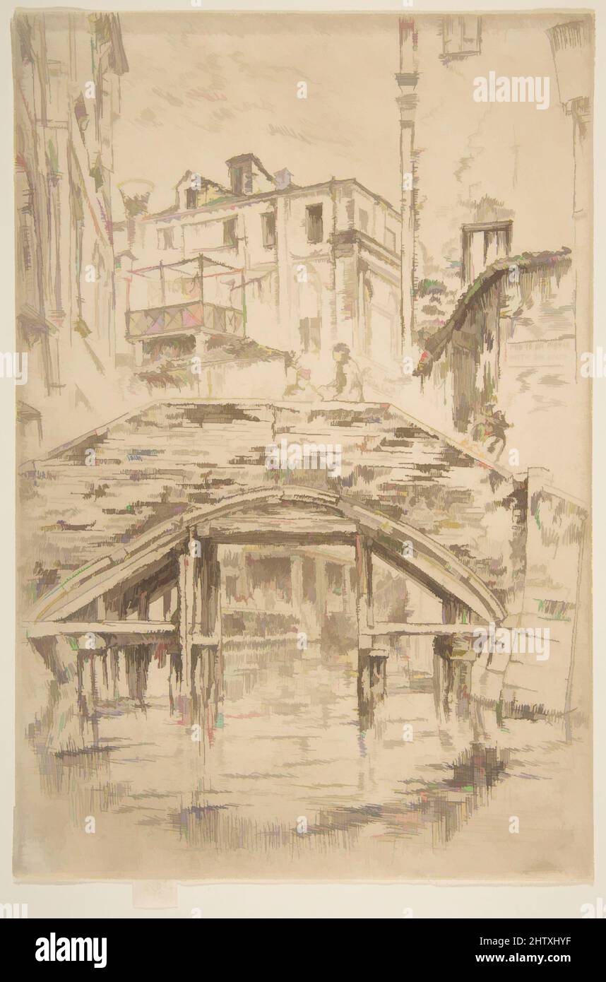 Art inspired by Ponte del Piovan, 1879–80, Etching and drypoint; fifth state of six (Glasgow); printed in brownish-black ink on very fine ivory laid paper, Plate: 9 × 6 in. (22.9 × 15.3 cm), Prints, James McNeill Whistler (American, Lowell, Massachusetts 1834–1903 London, Classic works modernized by Artotop with a splash of modernity. Shapes, color and value, eye-catching visual impact on art. Emotions through freedom of artworks in a contemporary way. A timeless message pursuing a wildly creative new direction. Artists turning to the digital medium and creating the Artotop NFT Stock Photo