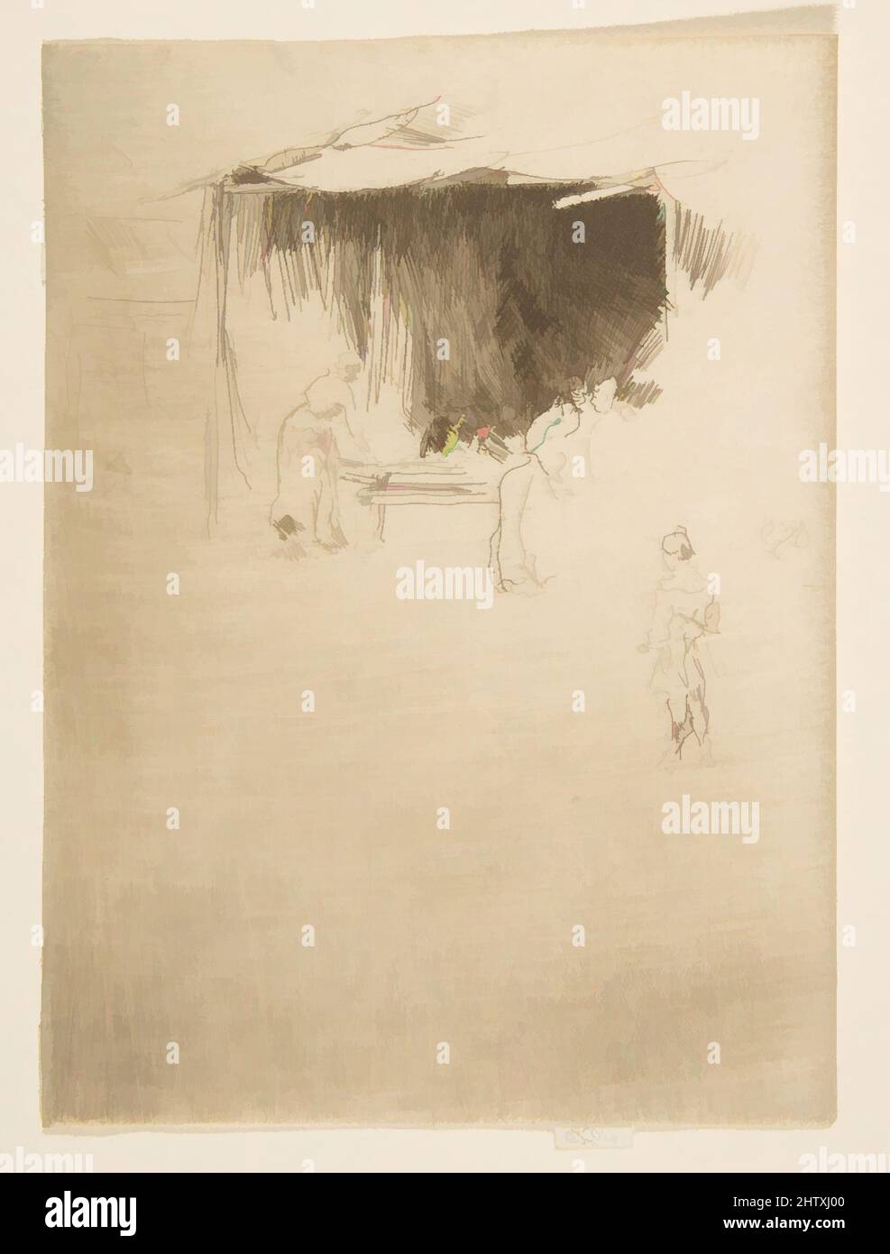 Art inspired by Booth at a Fair, 1884–86, Etching and drypoint; only state (Glasgow); printed in very dark brown ink on ivory laid paper, Plate: 5 3/16 × 3 3/4 in. (13.2 × 9.6 cm), Prints, James McNeill Whistler (American, Lowell, Massachusetts 1834–1903 London, Classic works modernized by Artotop with a splash of modernity. Shapes, color and value, eye-catching visual impact on art. Emotions through freedom of artworks in a contemporary way. A timeless message pursuing a wildly creative new direction. Artists turning to the digital medium and creating the Artotop NFT Stock Photo